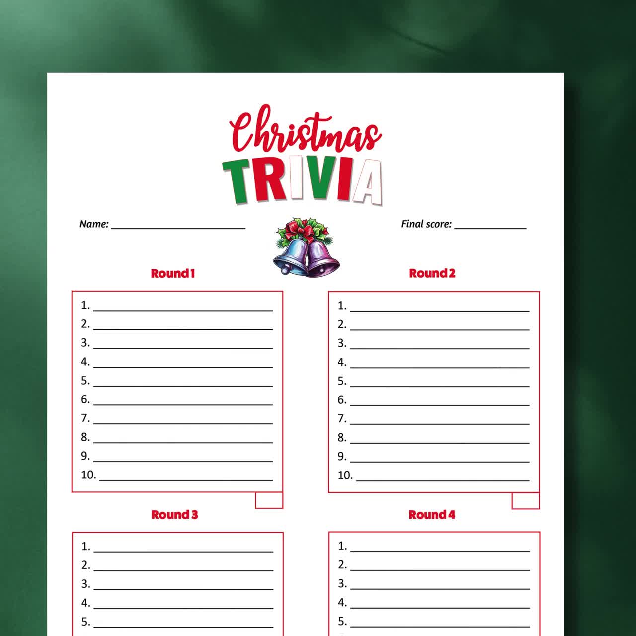 Holiday Trivia Answer Sheets Print Your