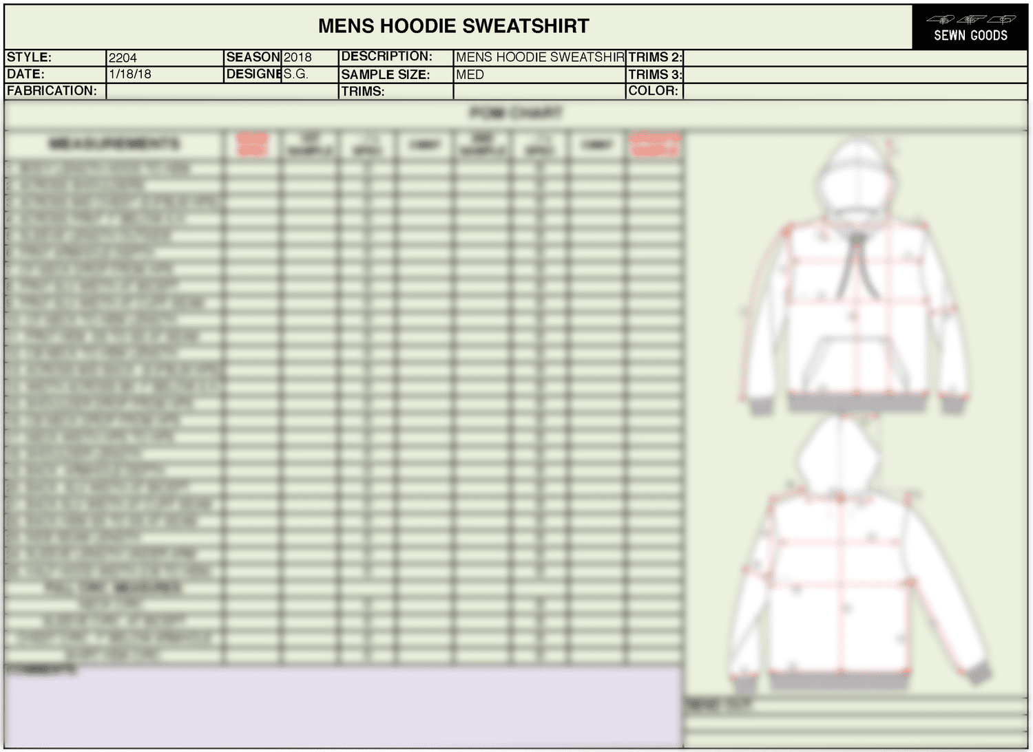Hoodie Sweatshirt Tech Pack Template