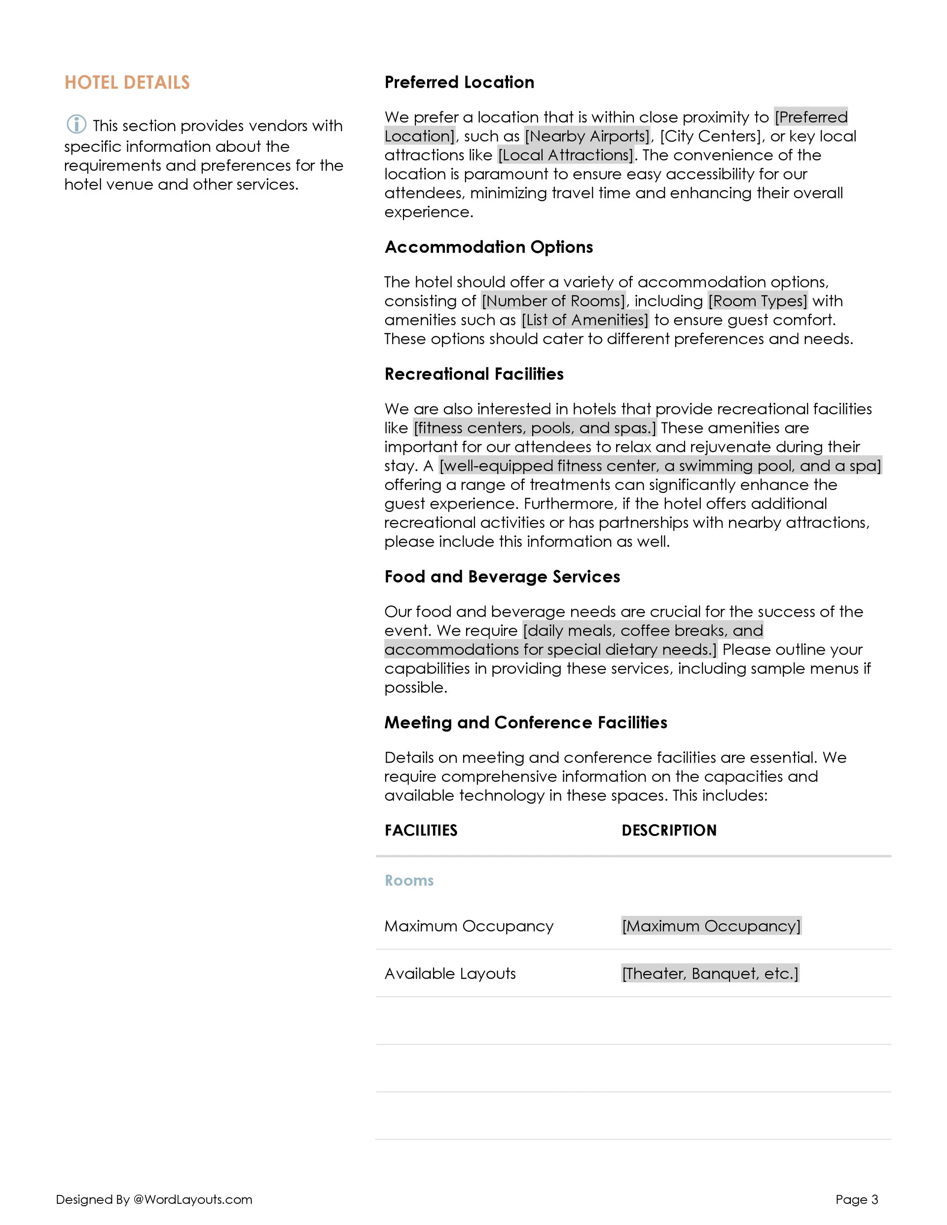 Hotel Request For Proposal Template