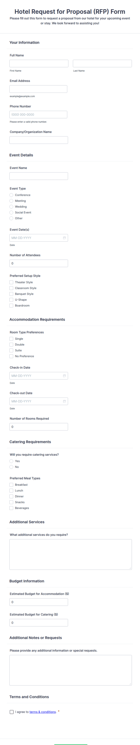 hotel rfp sample template
