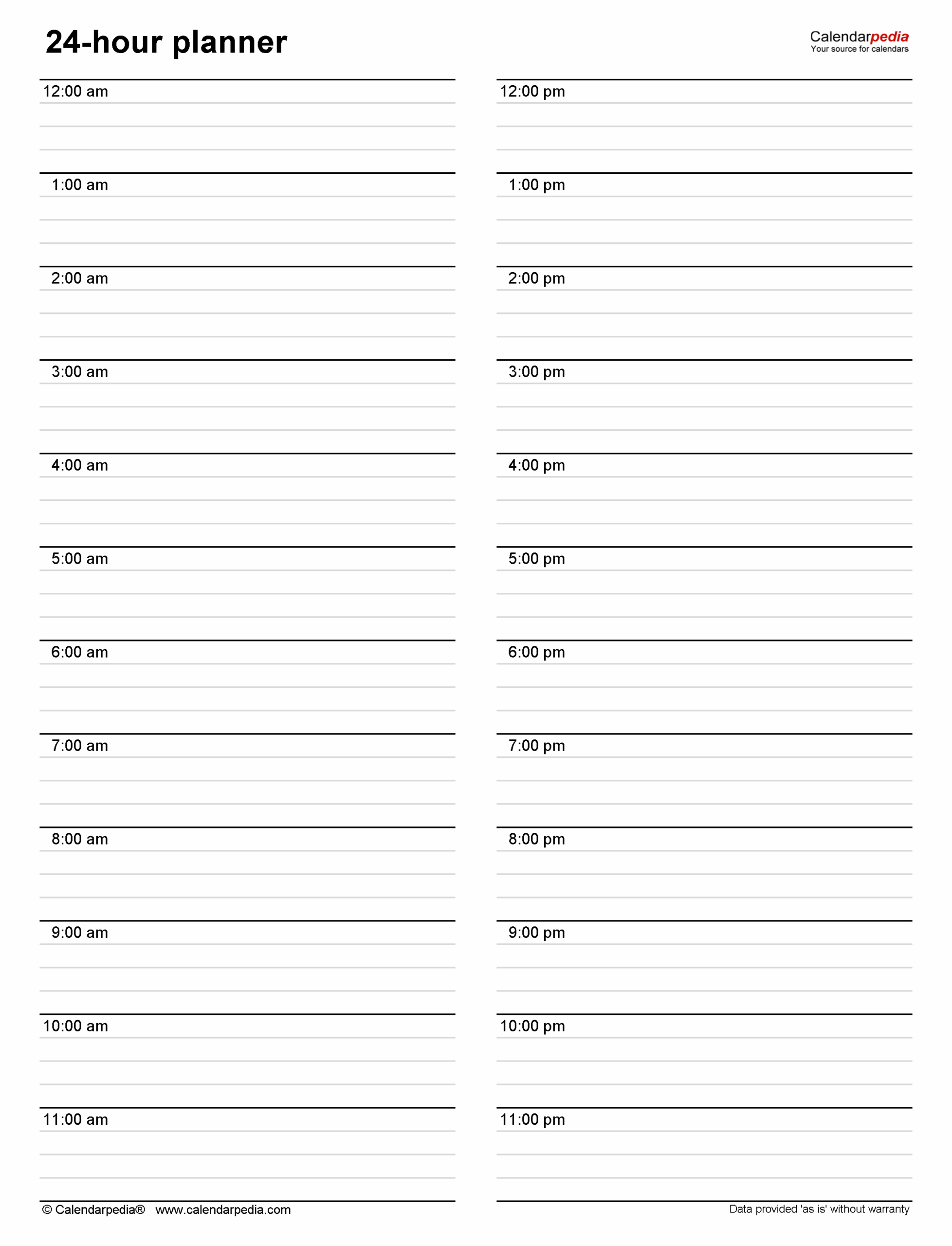 Hourly Planner Word Templates Hourly Planner Word Templates