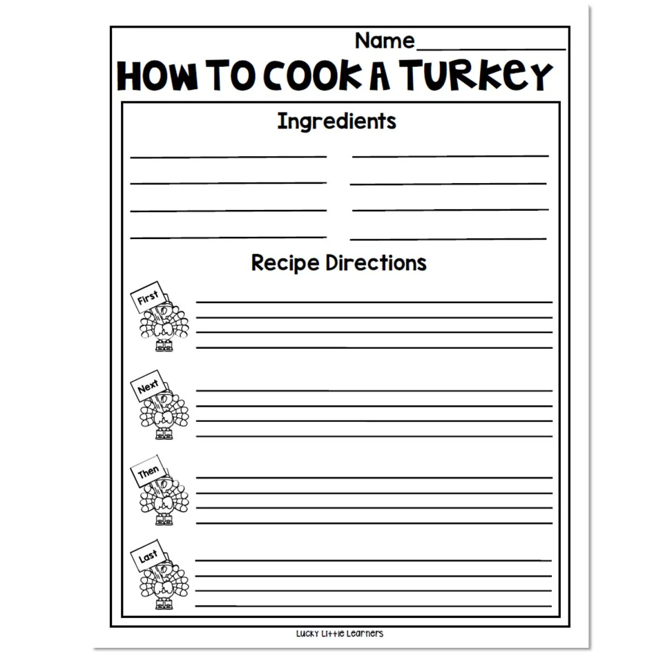 How To Cook A Turkey Writing Page