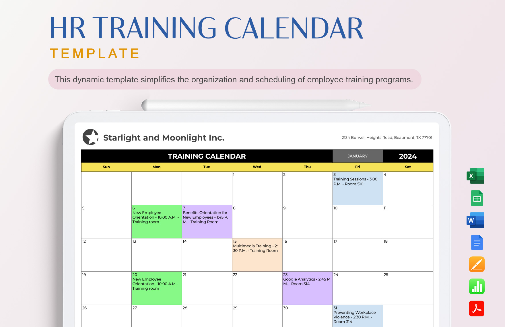 Hr Training Calendar
