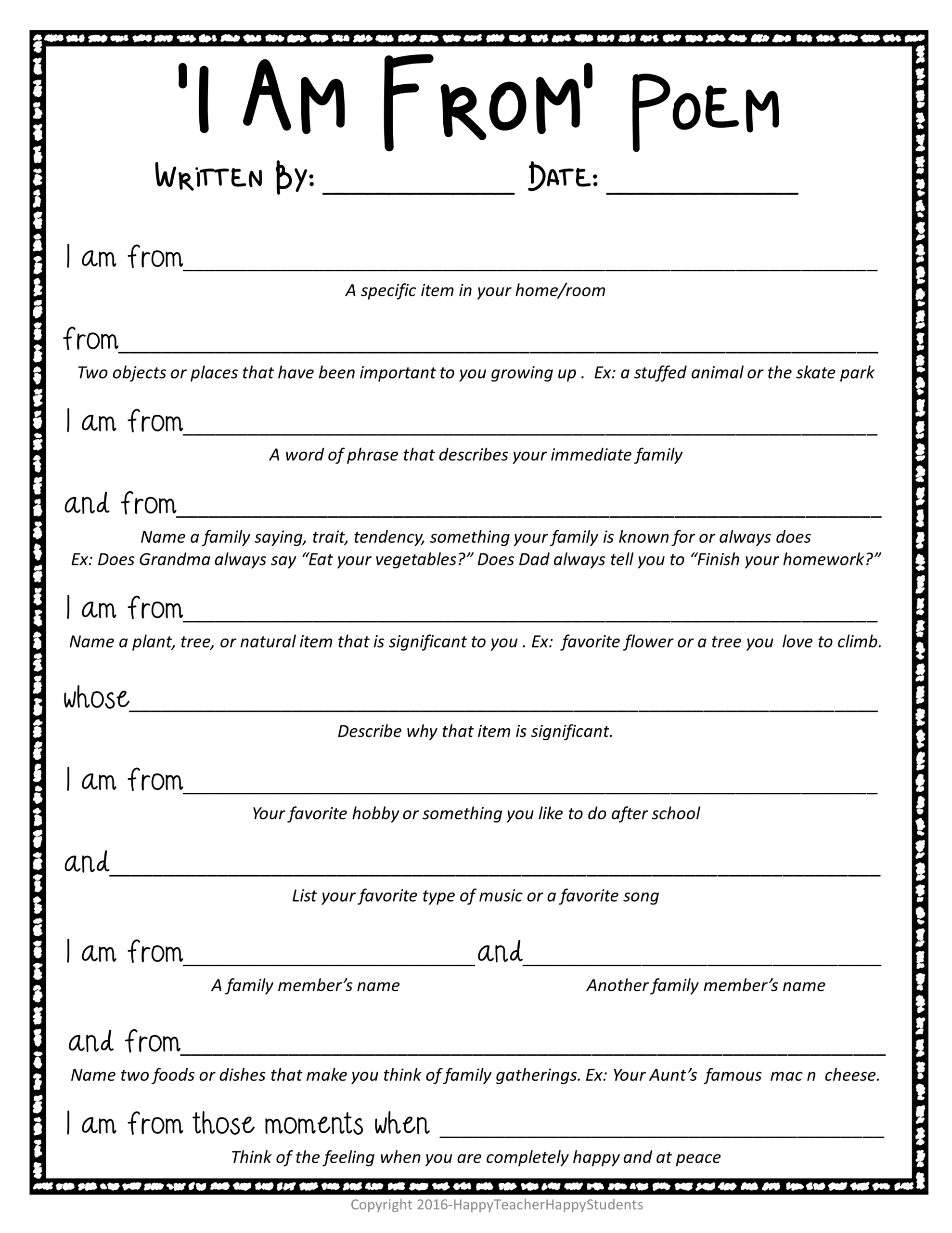 I Am Poem I Am From Poem Template Example Poem Grading Rubric Bio Poem