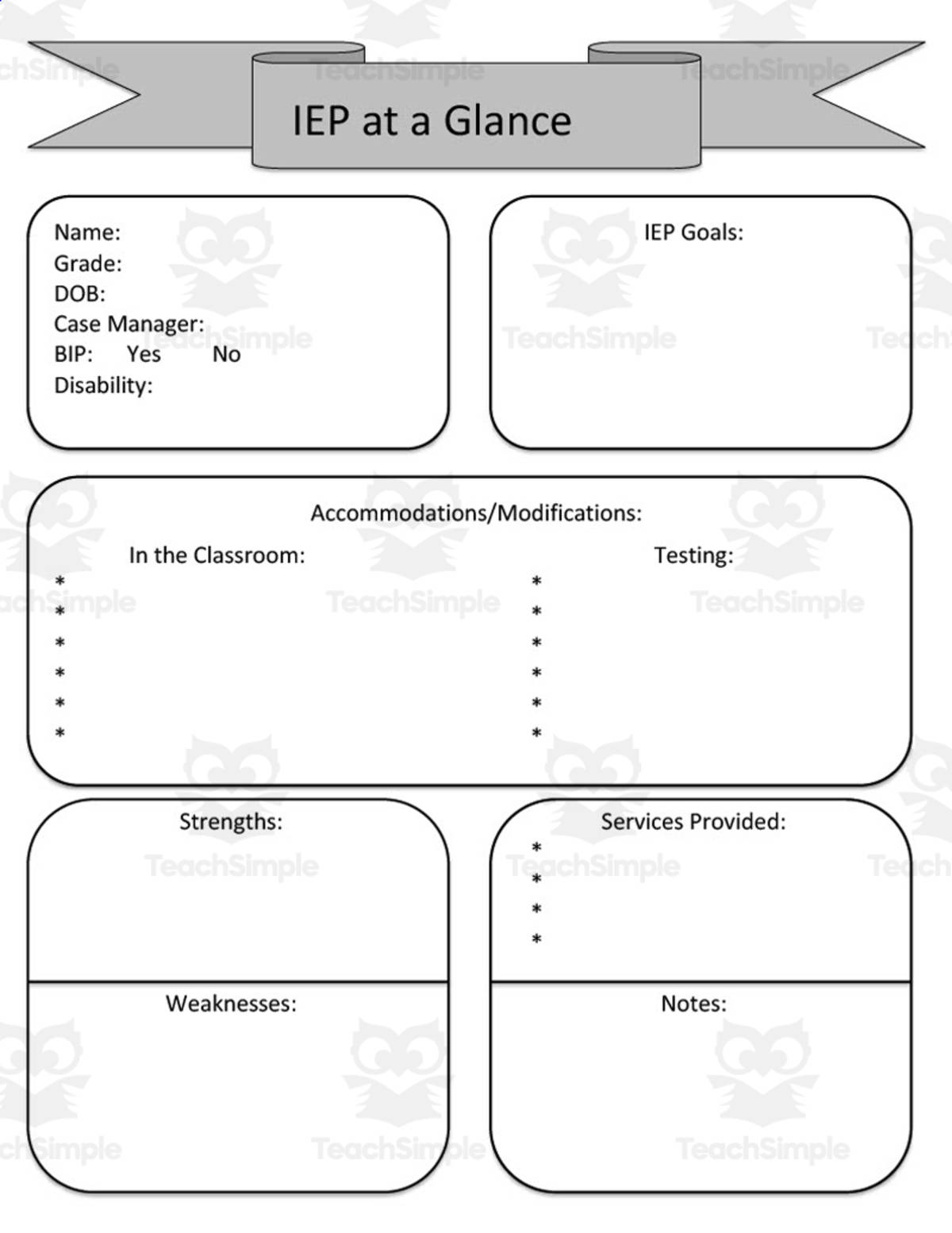 free printable editable iep at a glance template free printable editable iep at a glance template