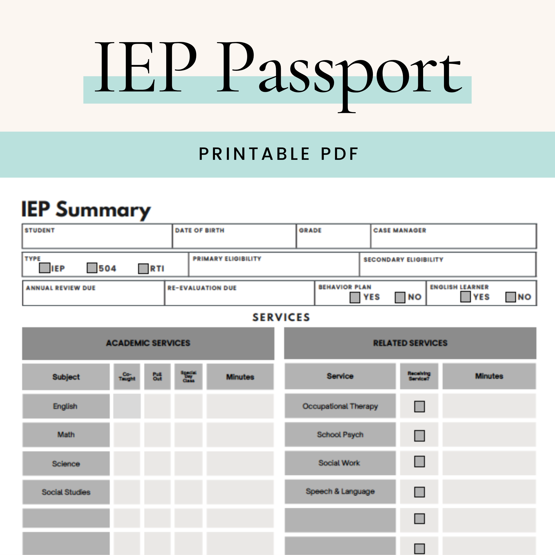 Iep Passport Iep Summary Iep A Glance Printable Pdf Iep Passport Iep Summary Iep A Glance Printable Pdf