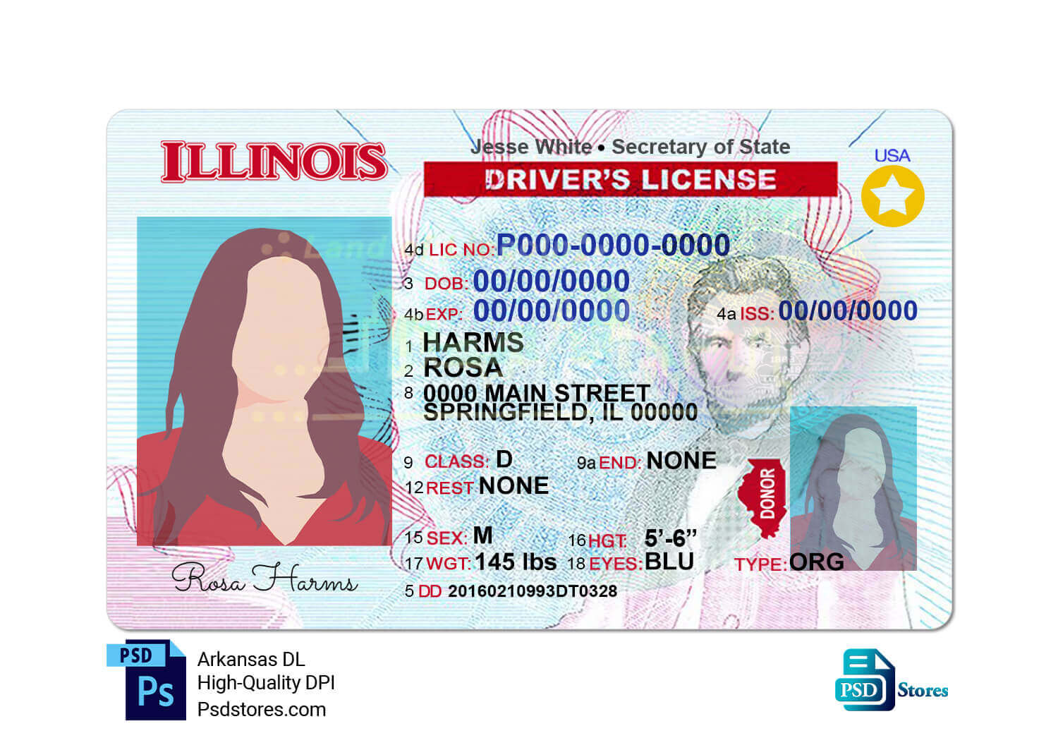 Illinois Driver License Template