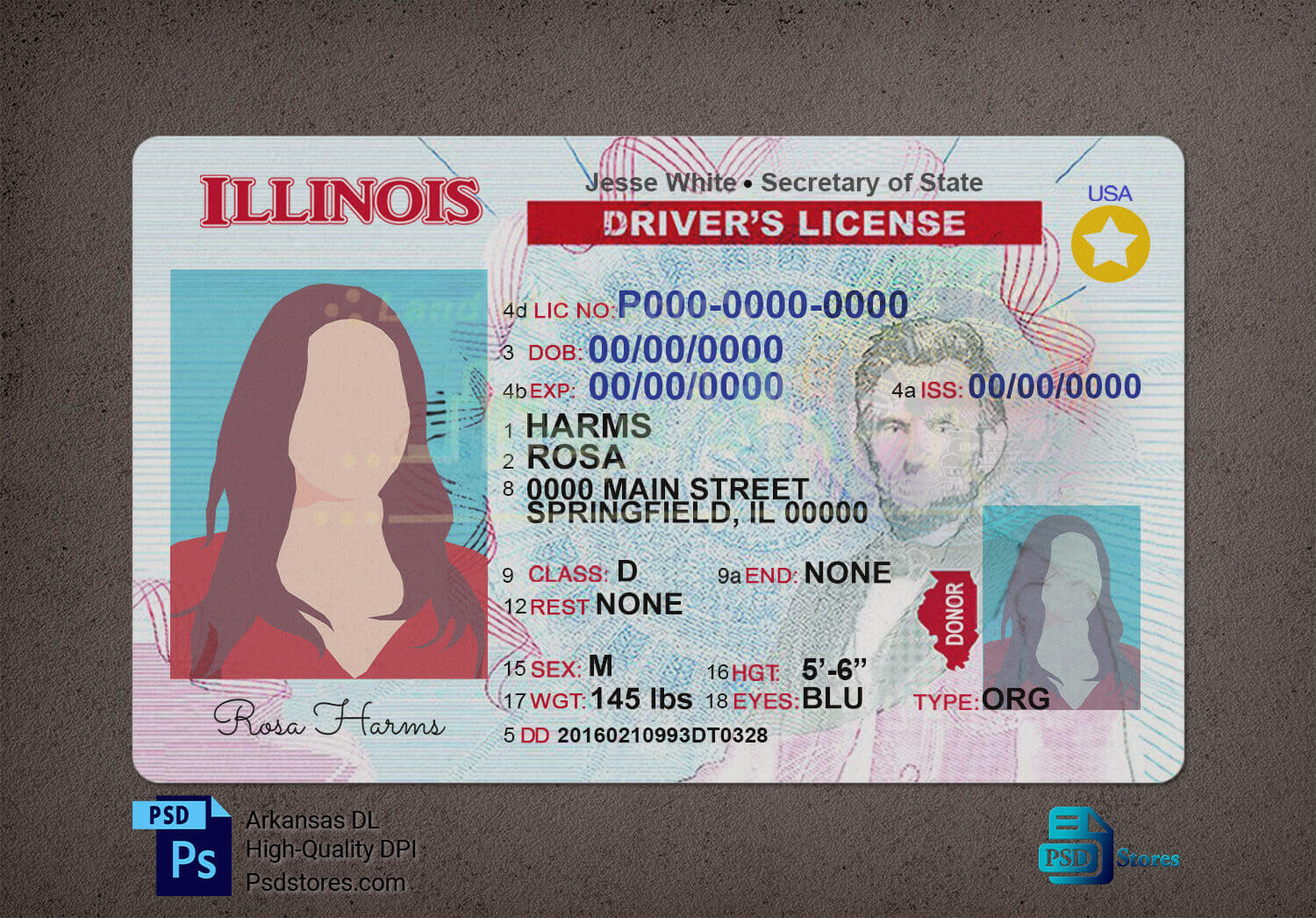 Illinois Driver License Template