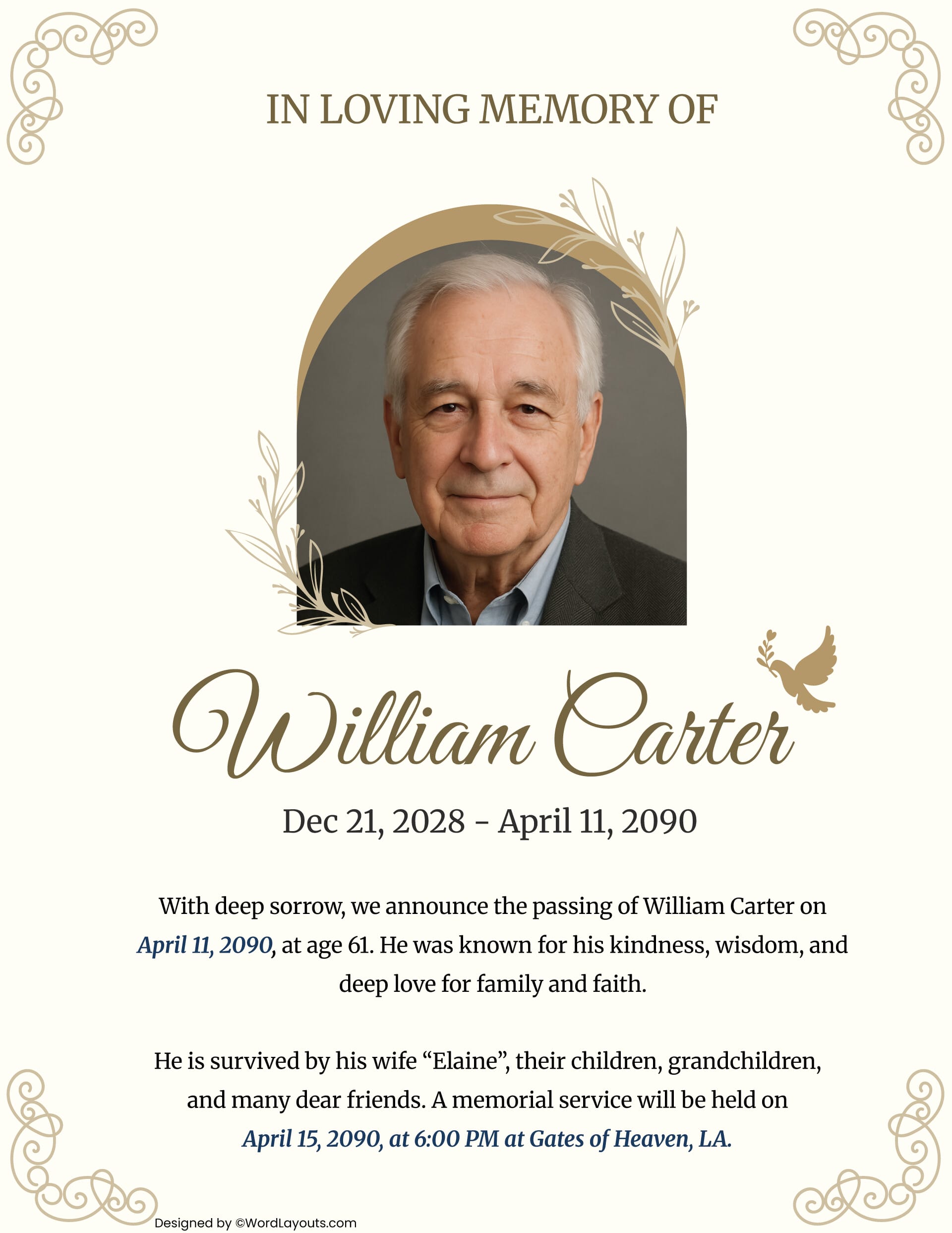 obituary sample template for father