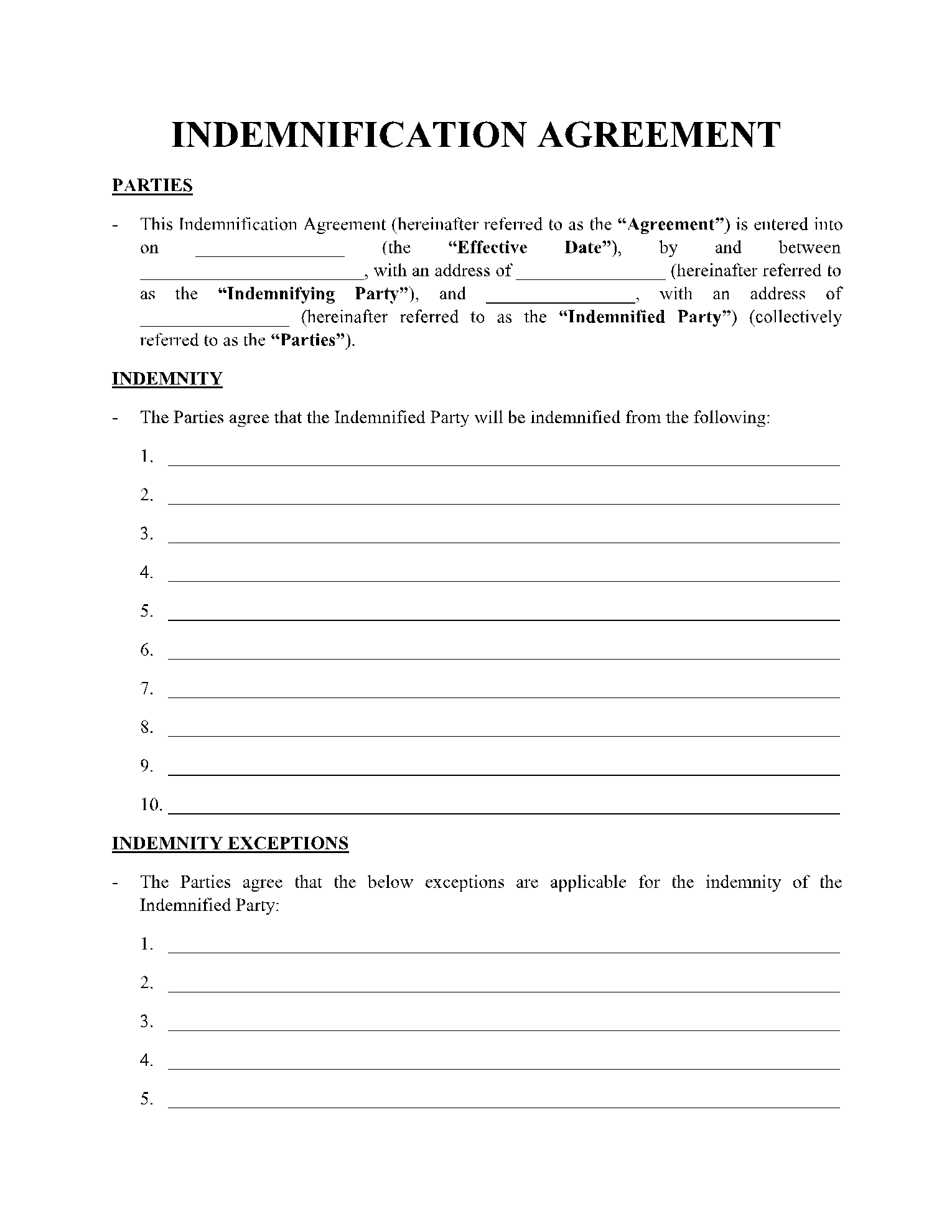 indemnity letter template sample