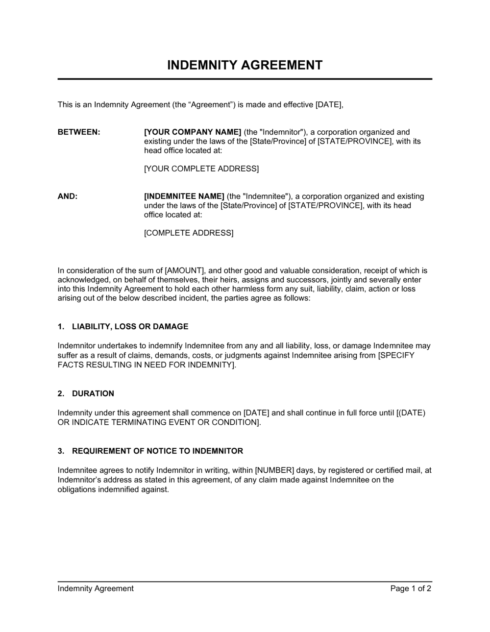 Indemnity Agreement D885
