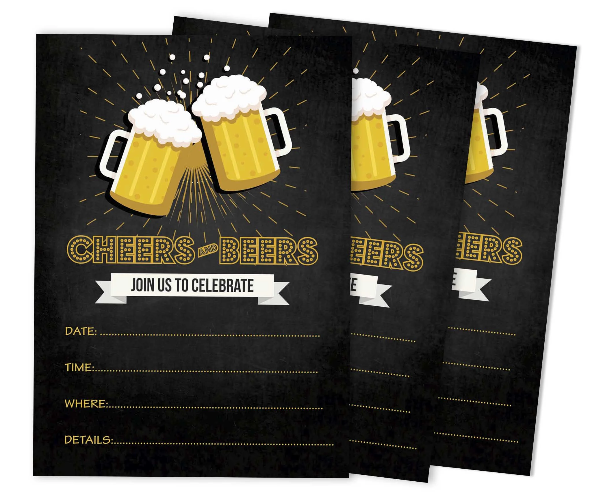 Inkdotpot Cheers Beers Birthday Invitation Adult Birthday Party Invites 30 Years 40 Years 50 Years Pack 30 Fill Invitations Envelopes