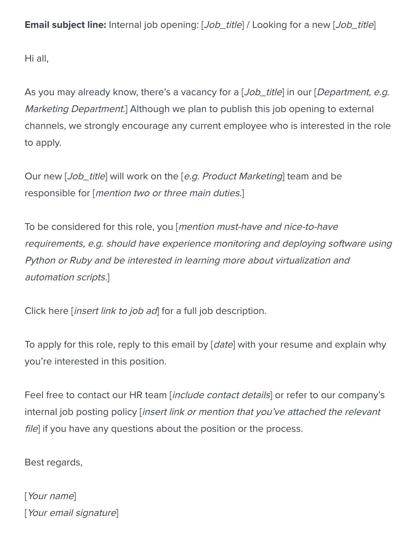 Internal Job Posting Email Template