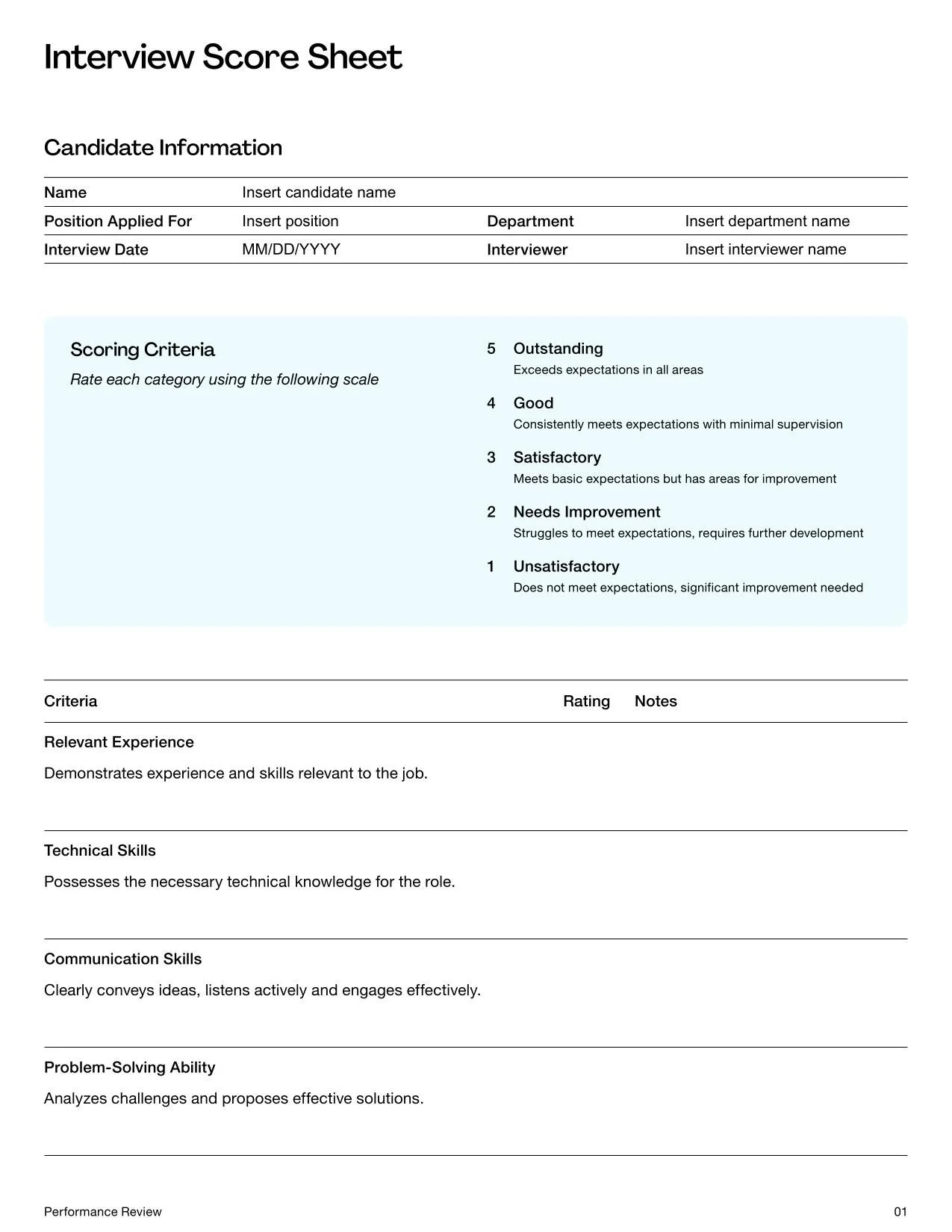Interview Score Sheet Template Interview Score Sheet Template