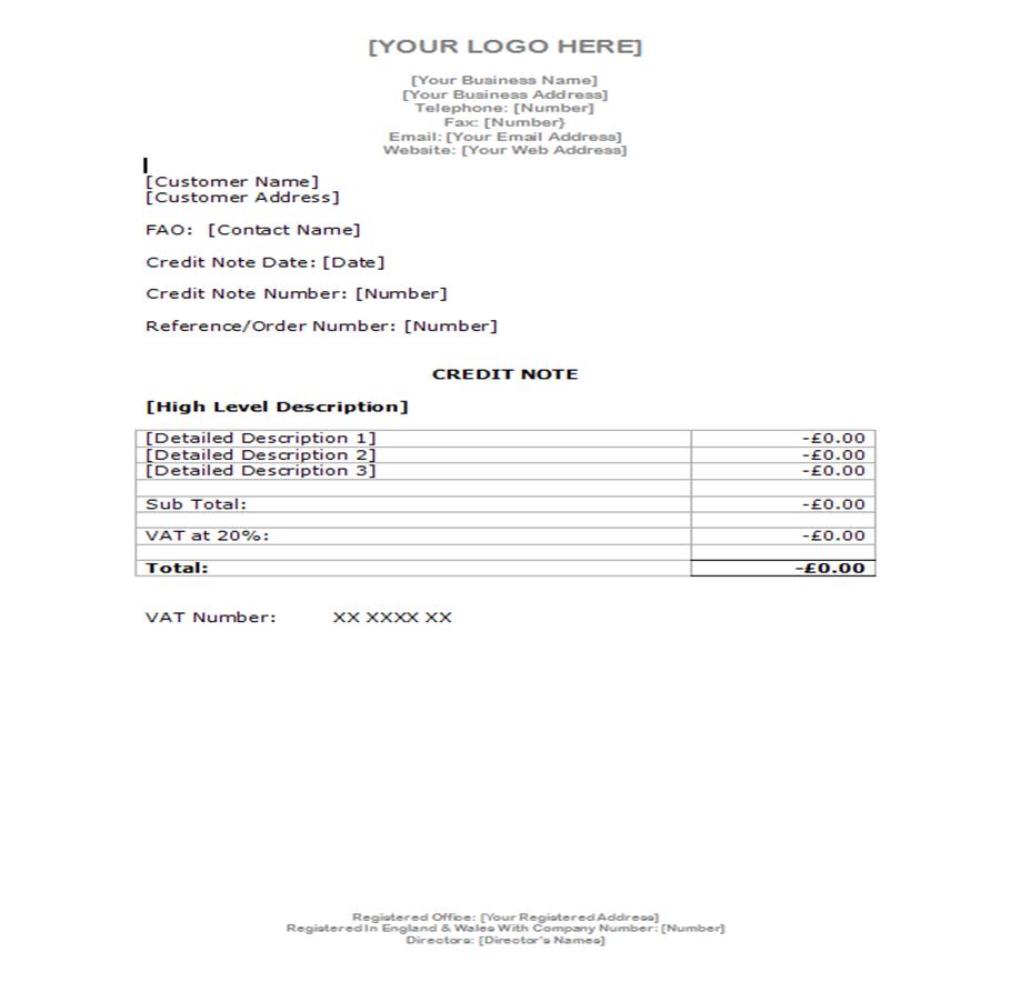 Invoice Example Credit Note