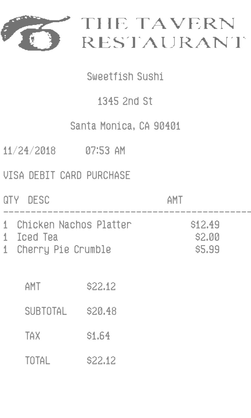 restaurant receipt sample template