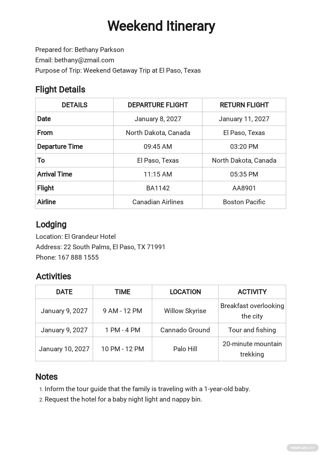 Itinerary Samples Itinerary Samples