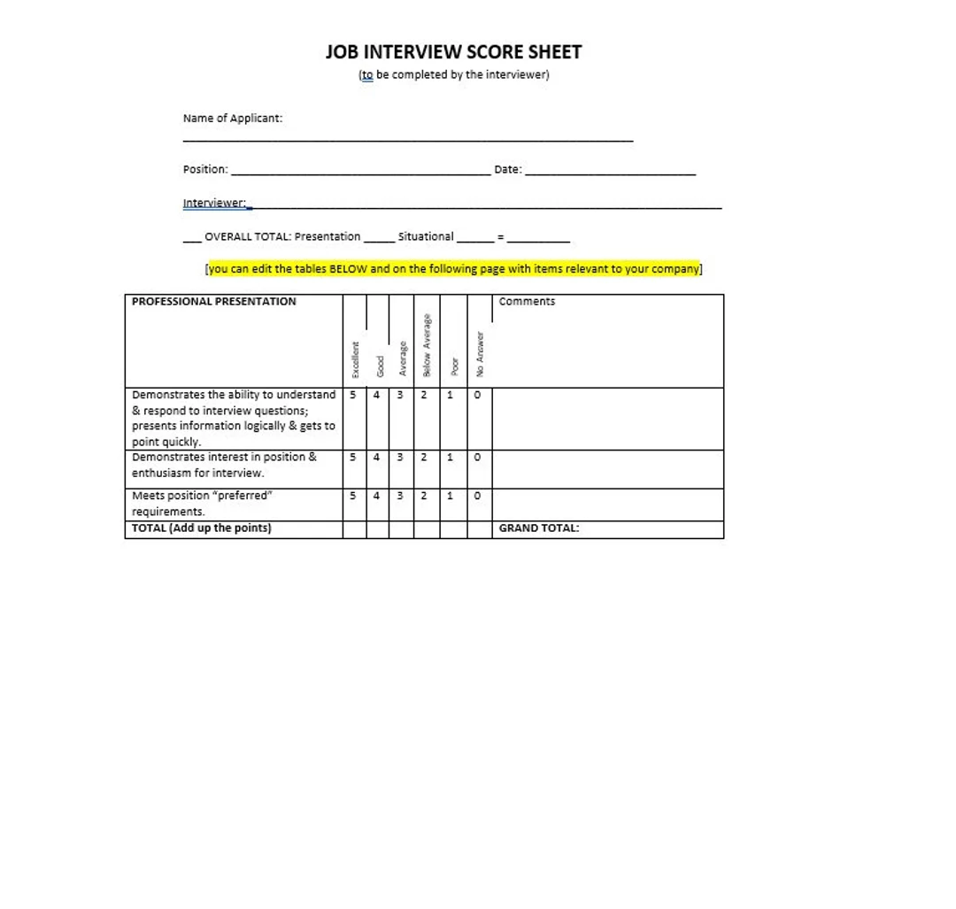 Job Interview Score Sheet Template Job Job Interview Score Sheet Template Job