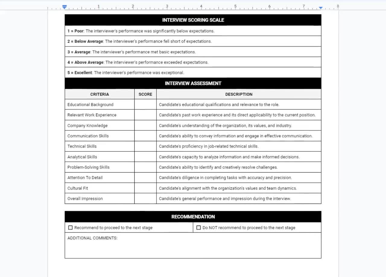 Job Interview Scoring Sheet Template Job Interview Scoring Sheet Template