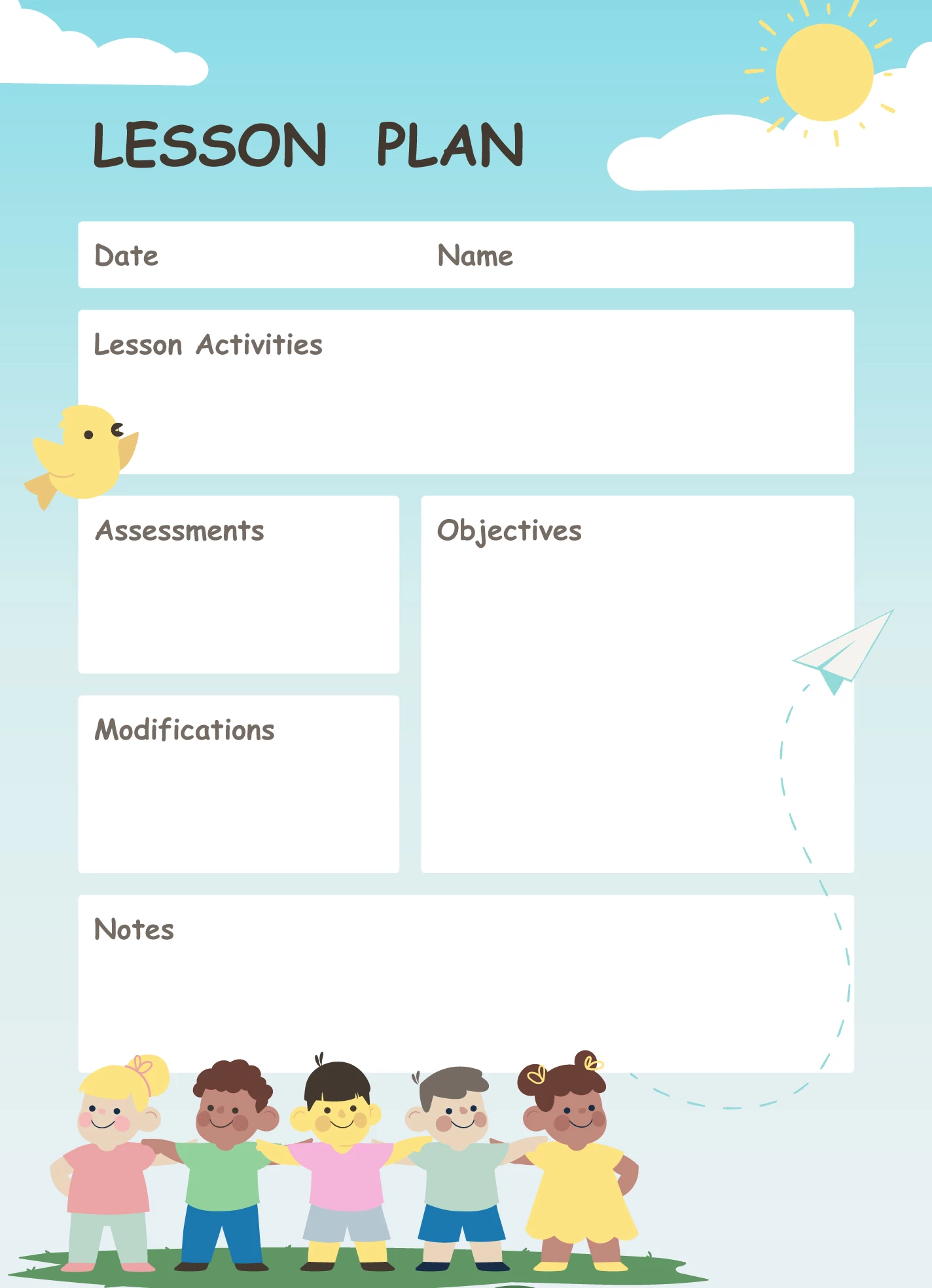 free printable art lesson plan template