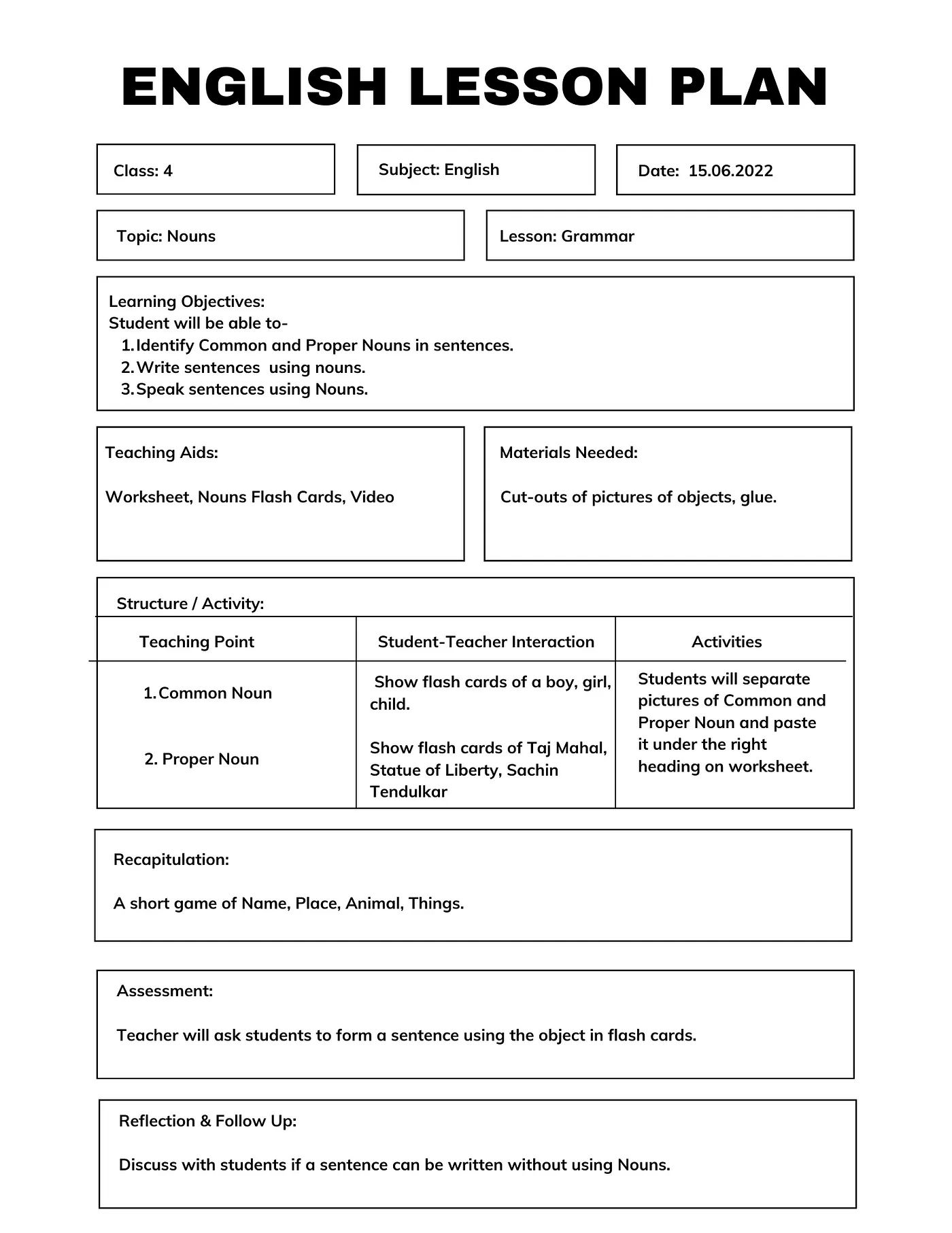 Lesson Plan Examples Lesson Plan Examples