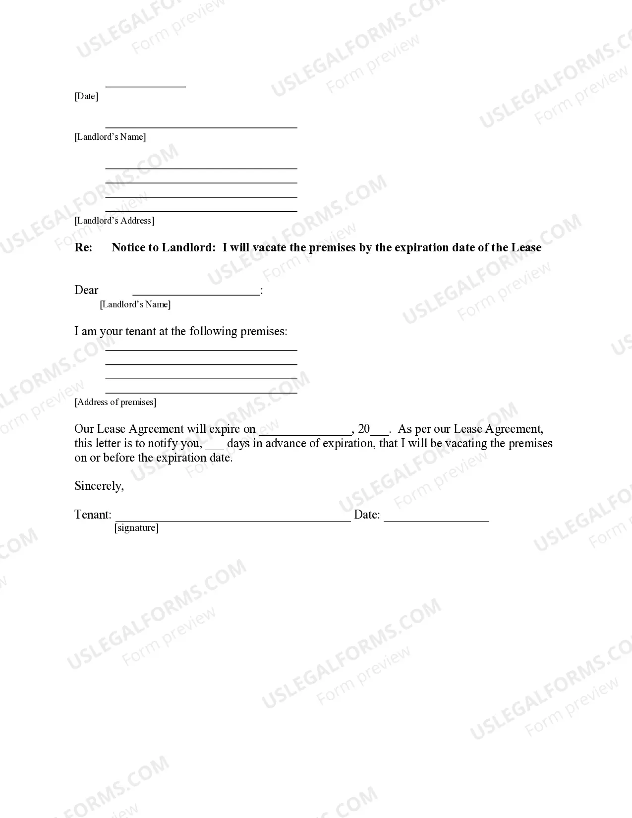 30 day notice to landlord template sample