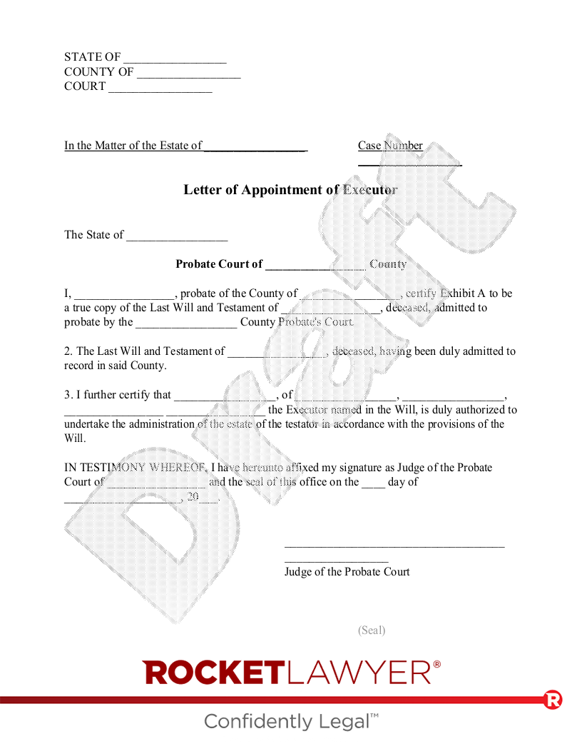 Letter Of Appointment Of Executor