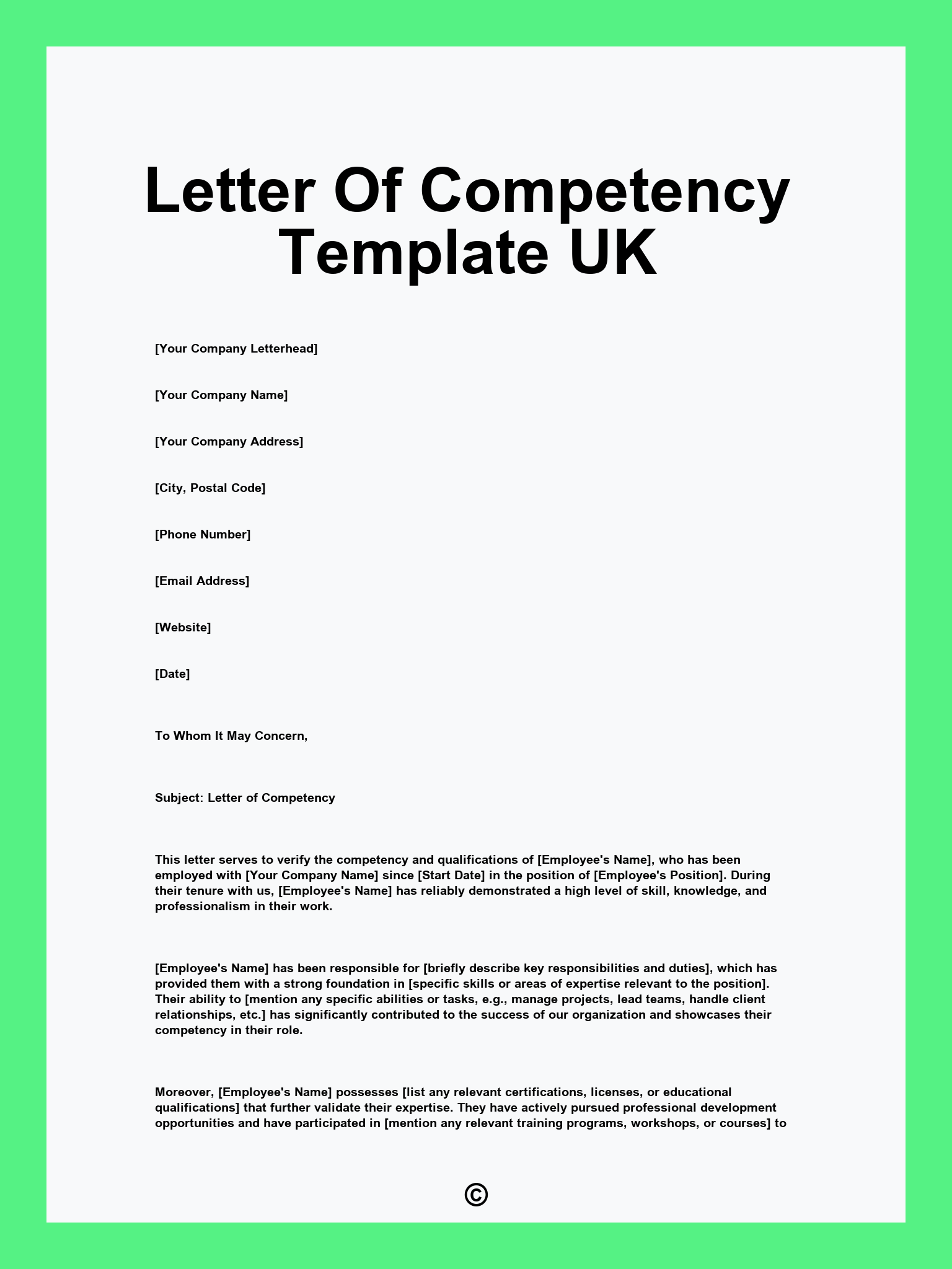 Letter Of Competency Template