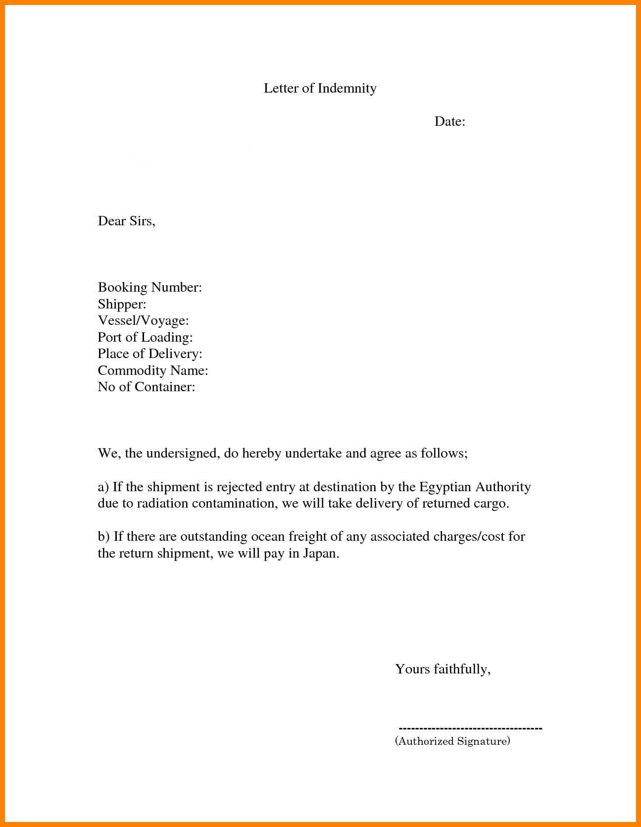 Letter Of Indemnity