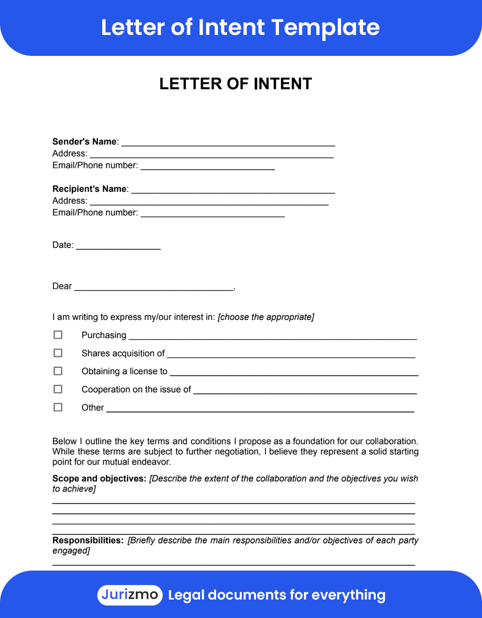 loi sample template loi sample template