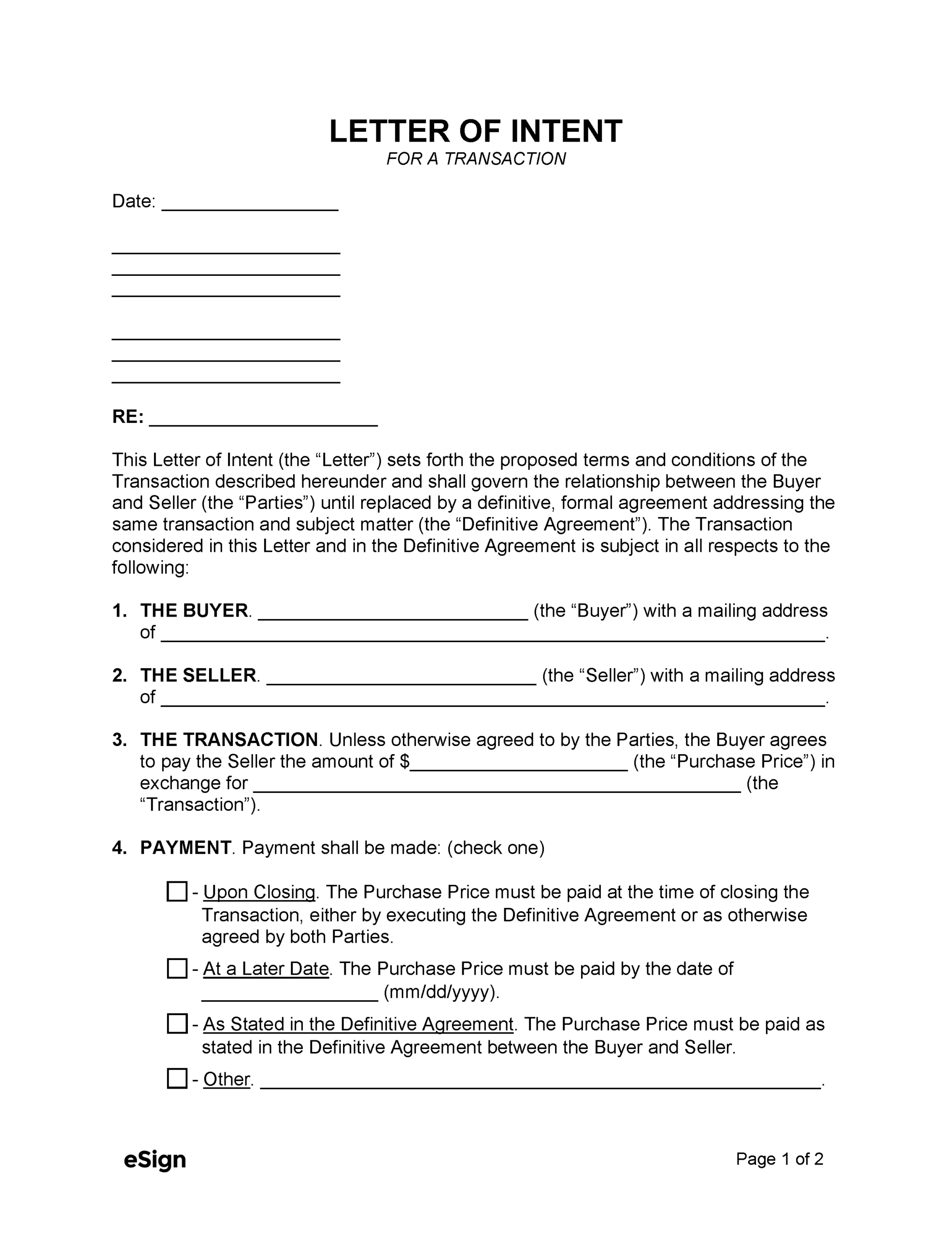 Letter Of Intent Letter Of Intent