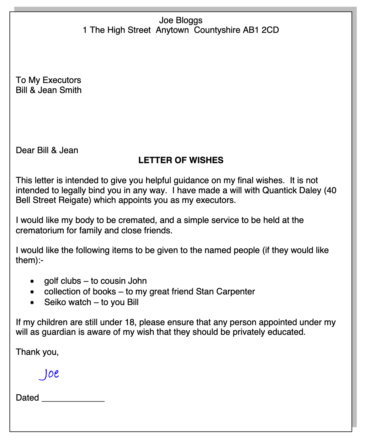 Letter Of Wishes What Are They