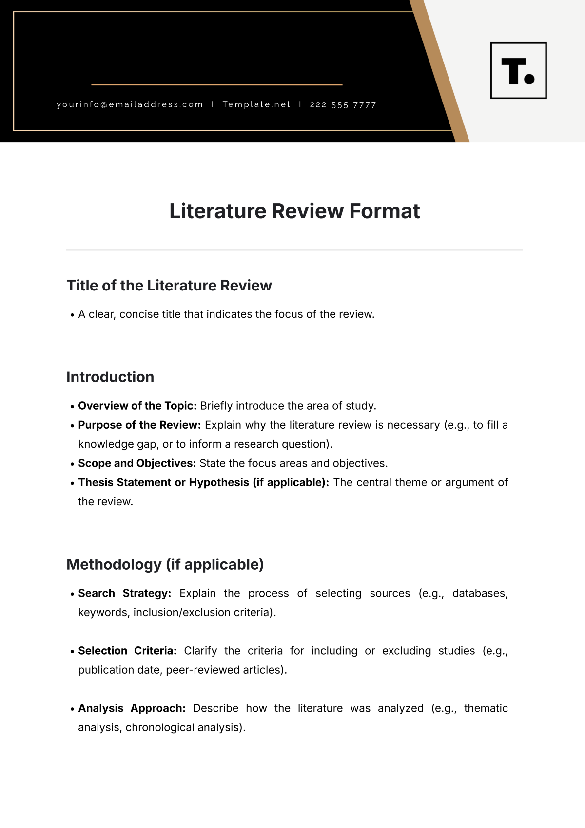 Literature Review Format Template Literature Review Format Template