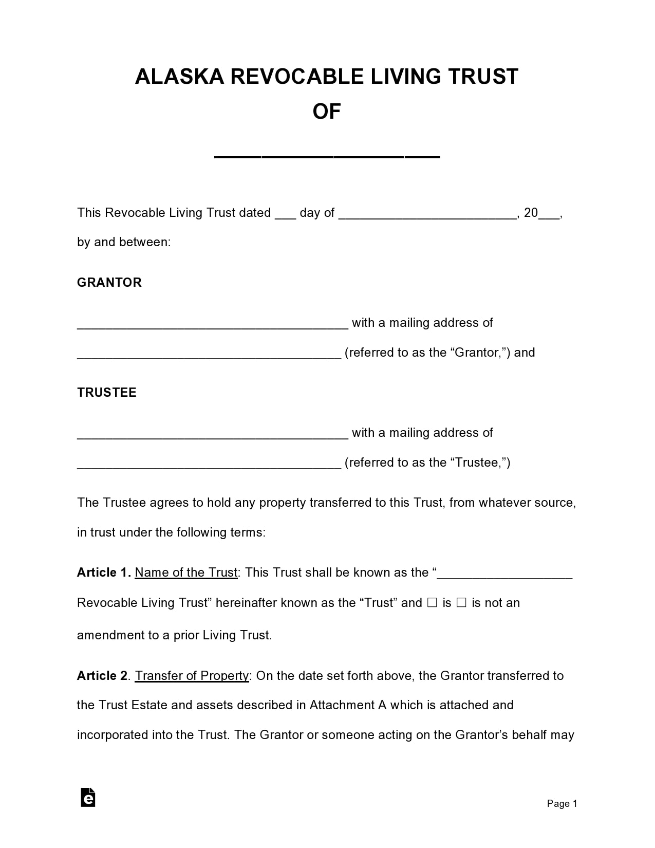 living trust sample template