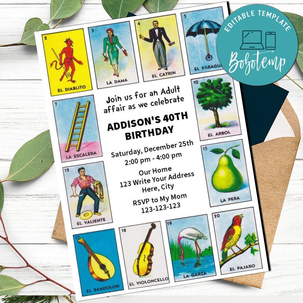Loteria Invitation Customizable Template Instant Download Loteria Invitation Customizable Template Instant Download