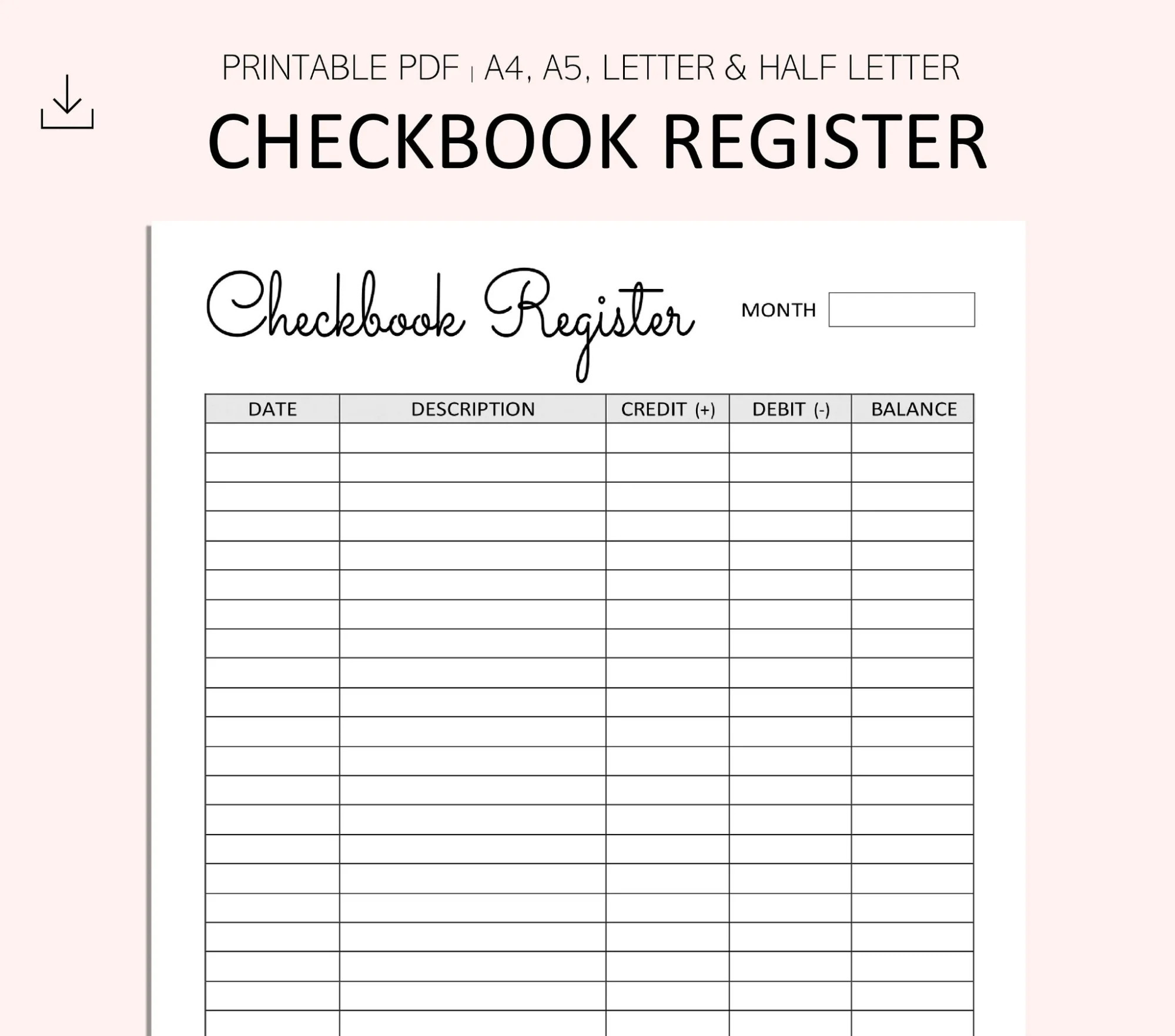 free printable checkbook register template