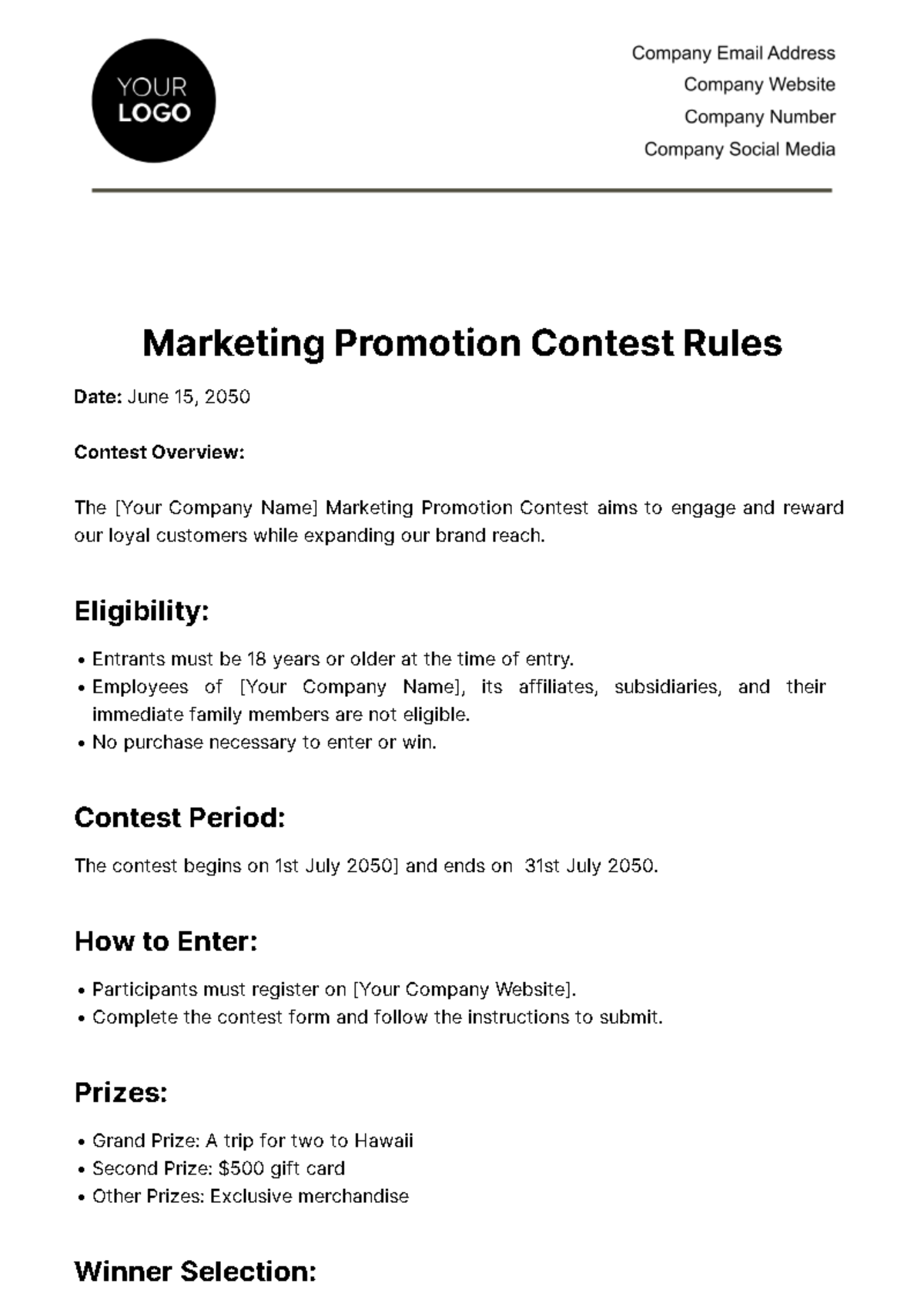 Marketing Promotion Contest Rules