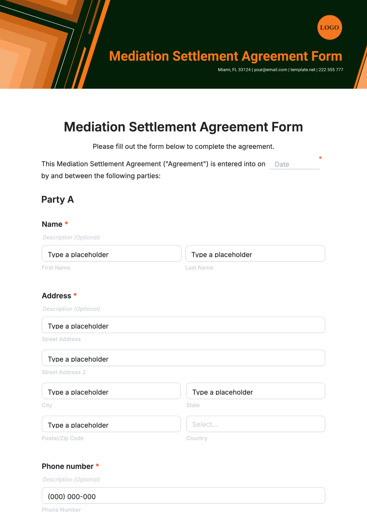 Mediation Settlement Agreement Form