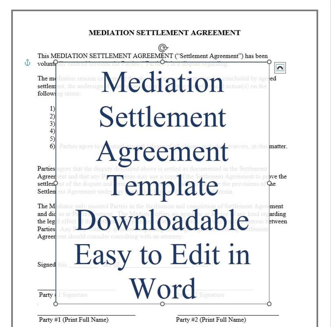Mediation Settlement Agreement Mediation