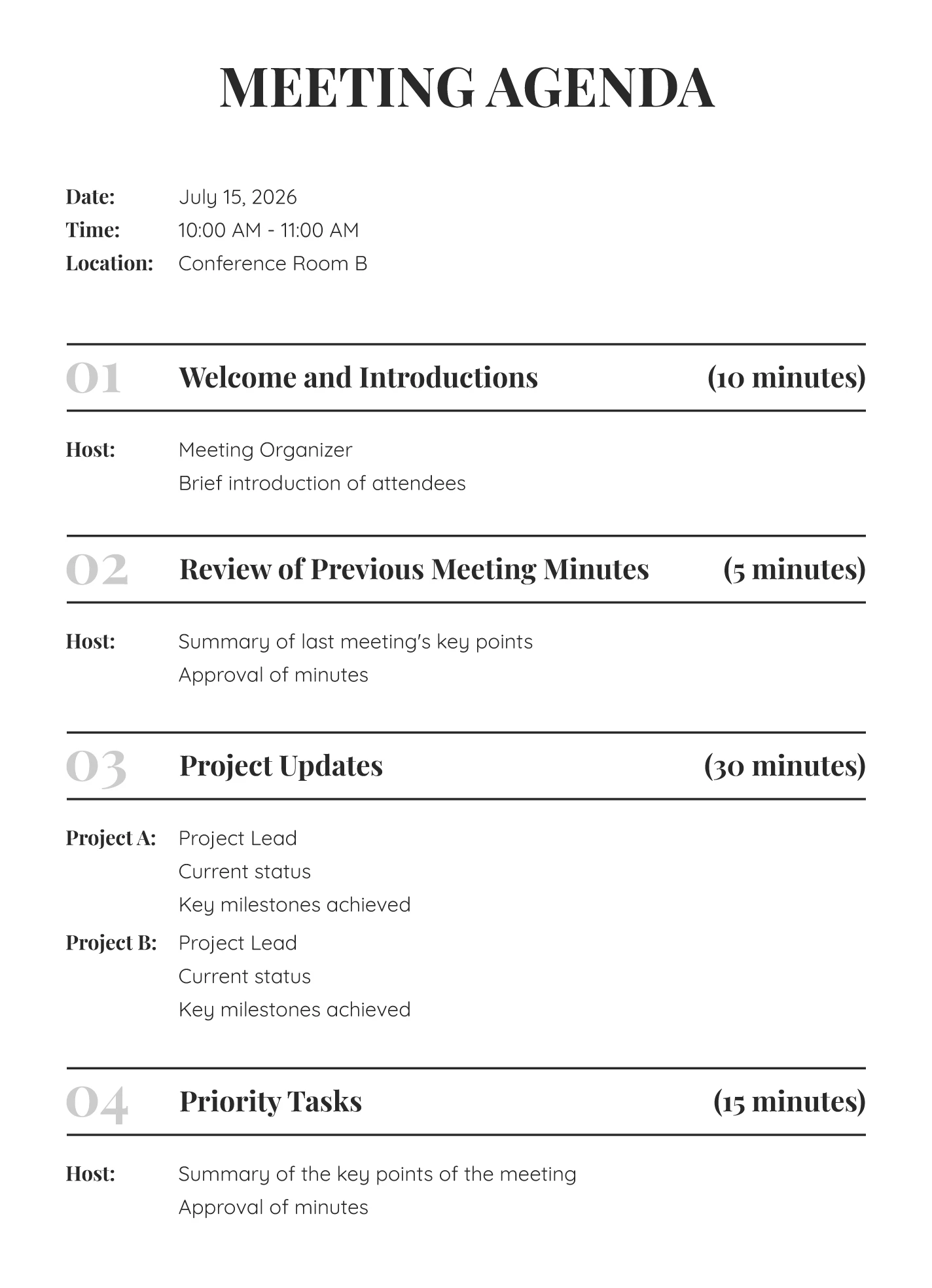agenda sample templates