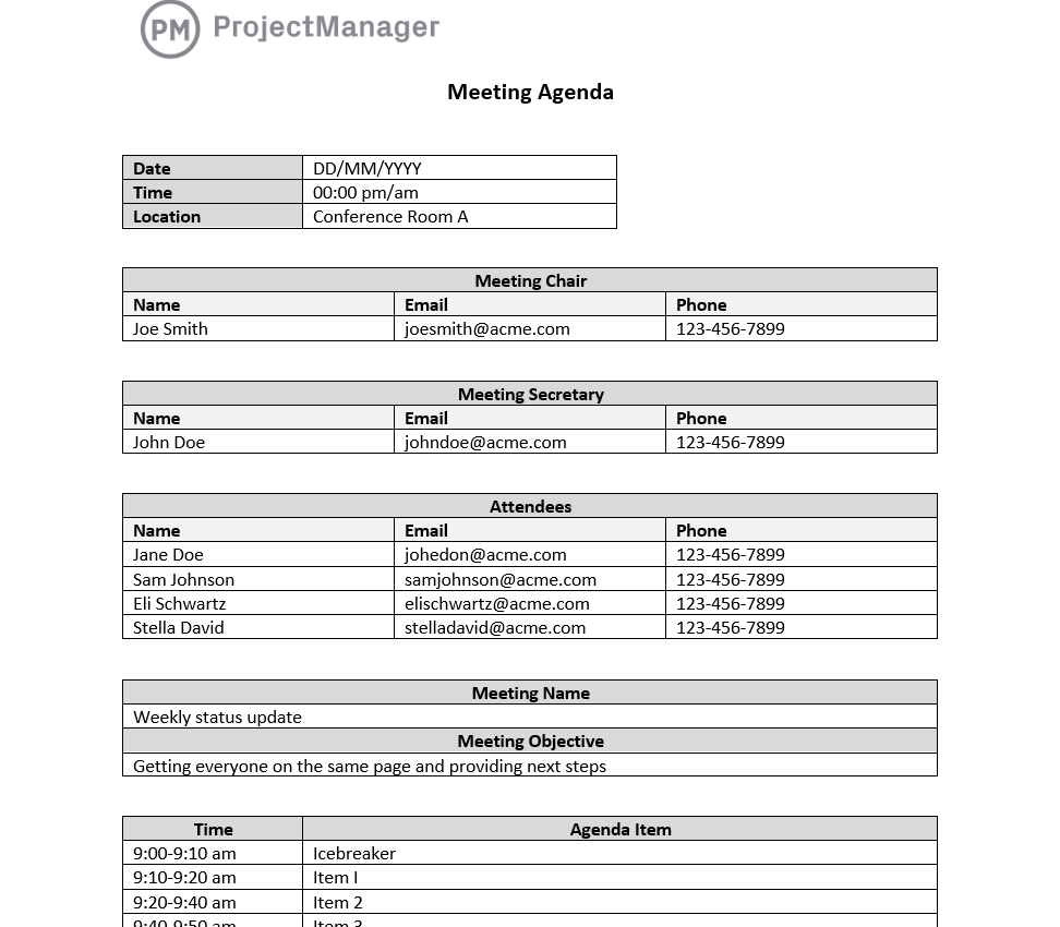 Meeting Agenda Templates