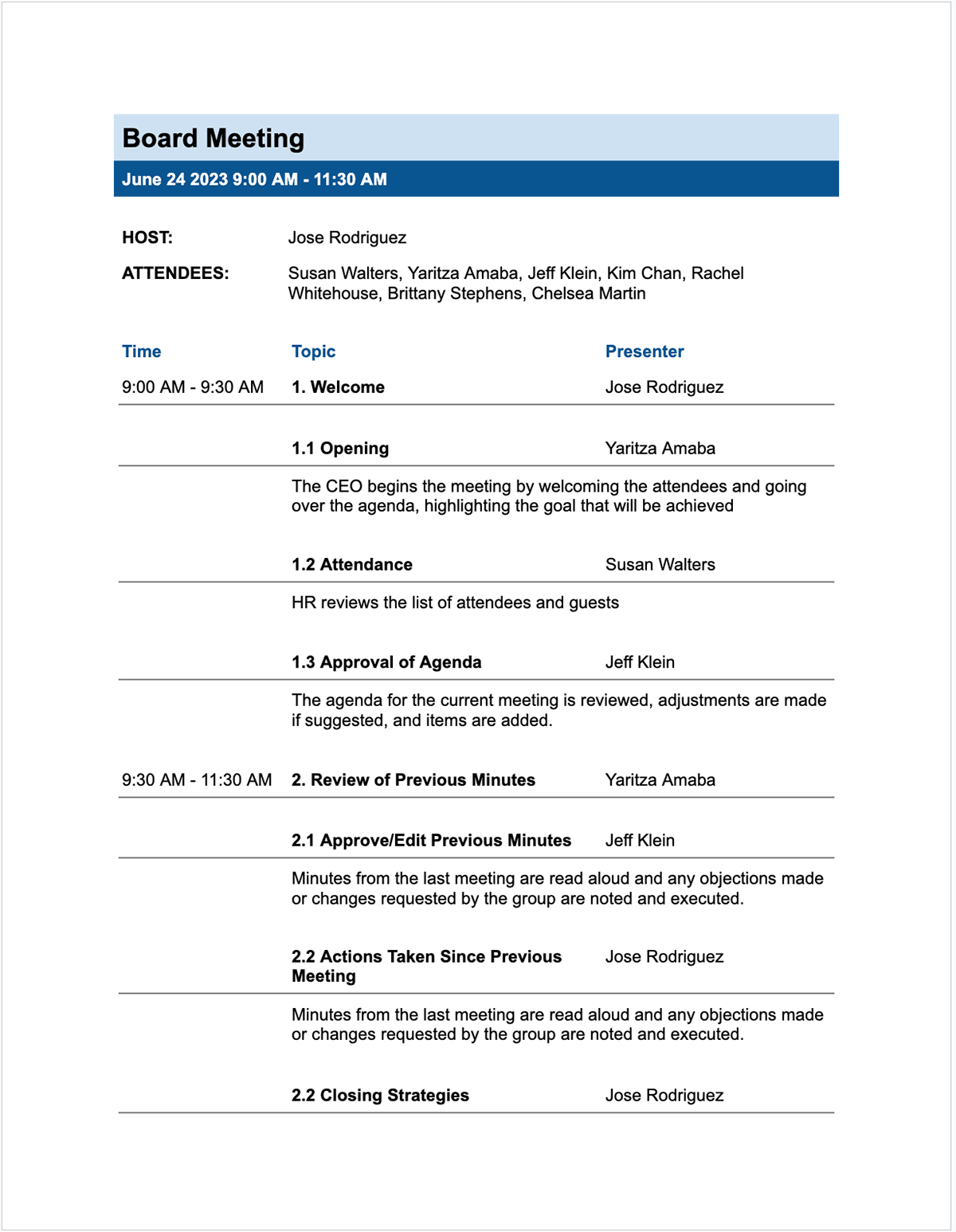 Meeting Agendas