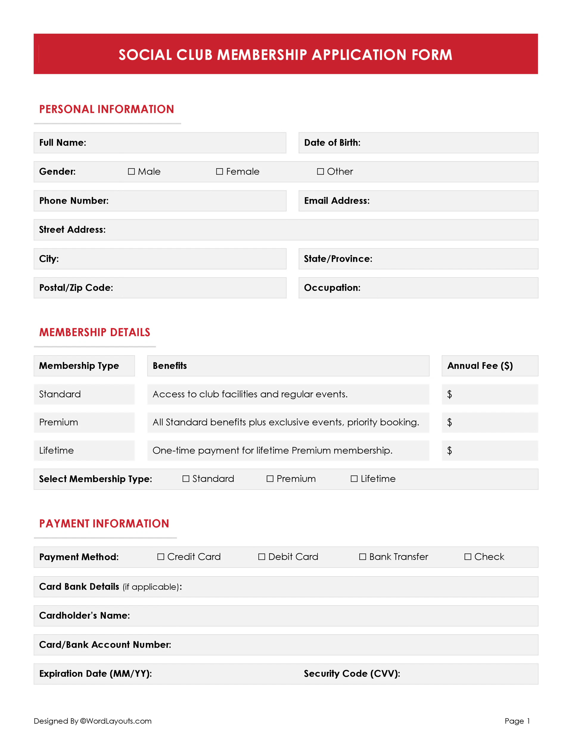 membership form sample template membership form sample template