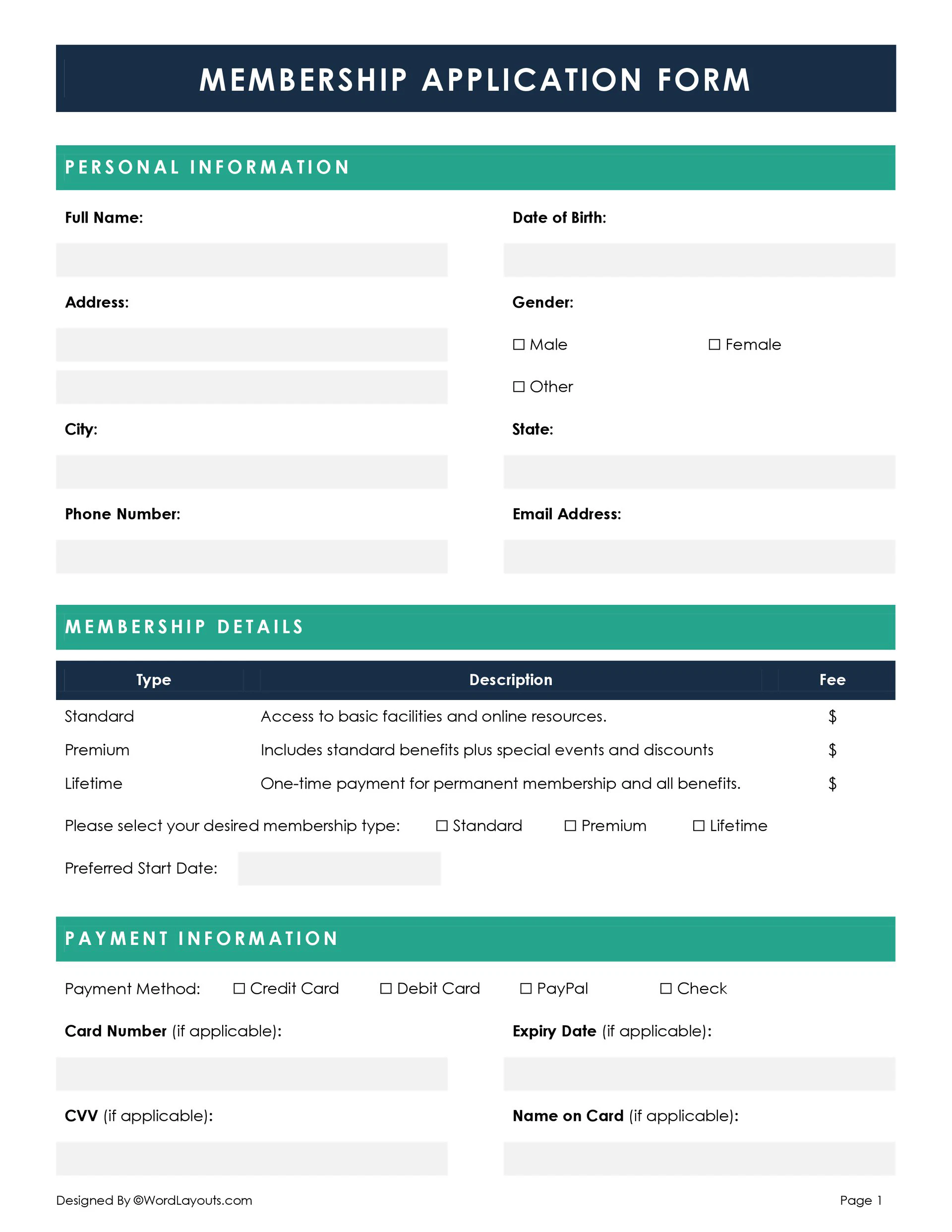 Membership Application Forms Membership Application Forms