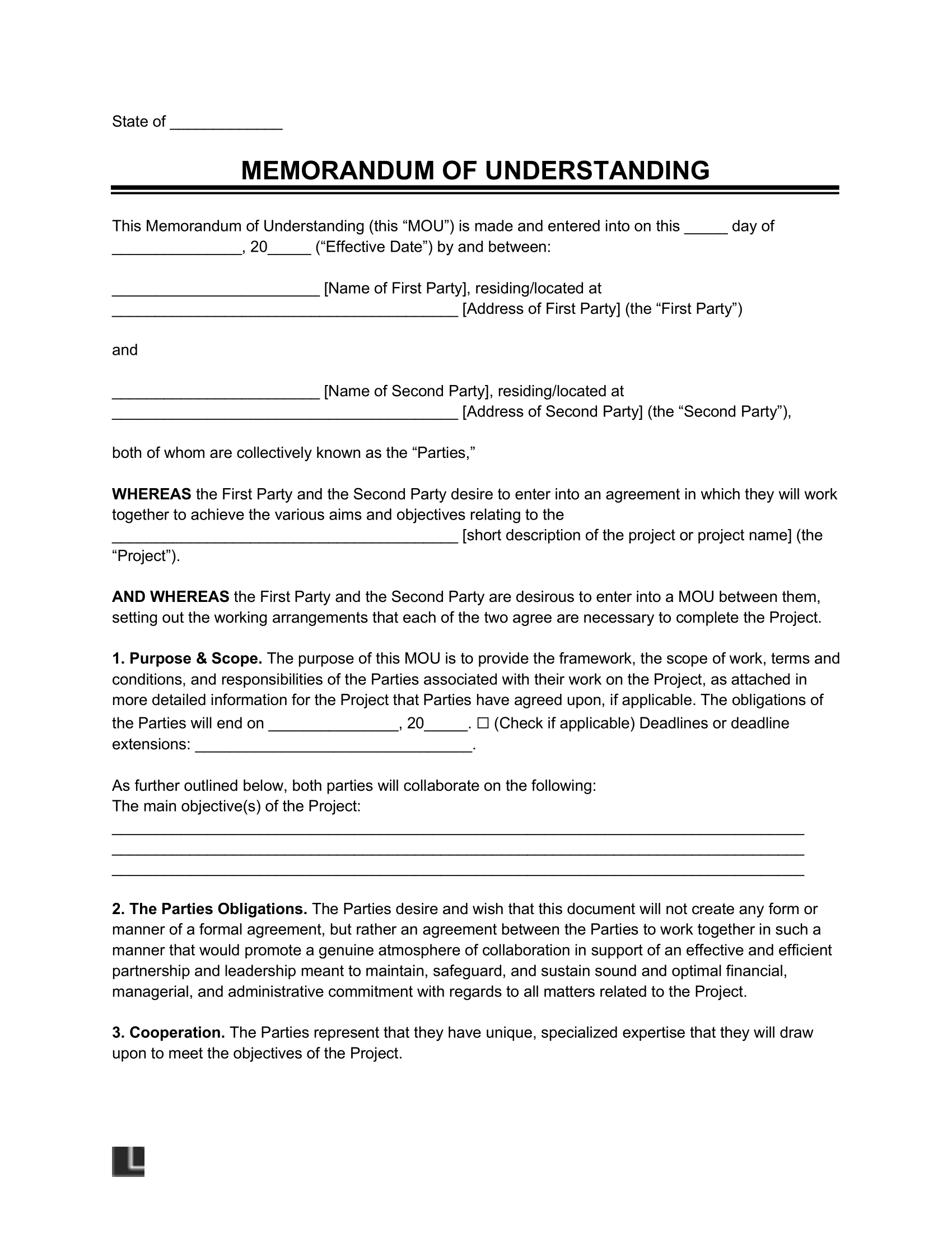 Memorandum Of Understanding