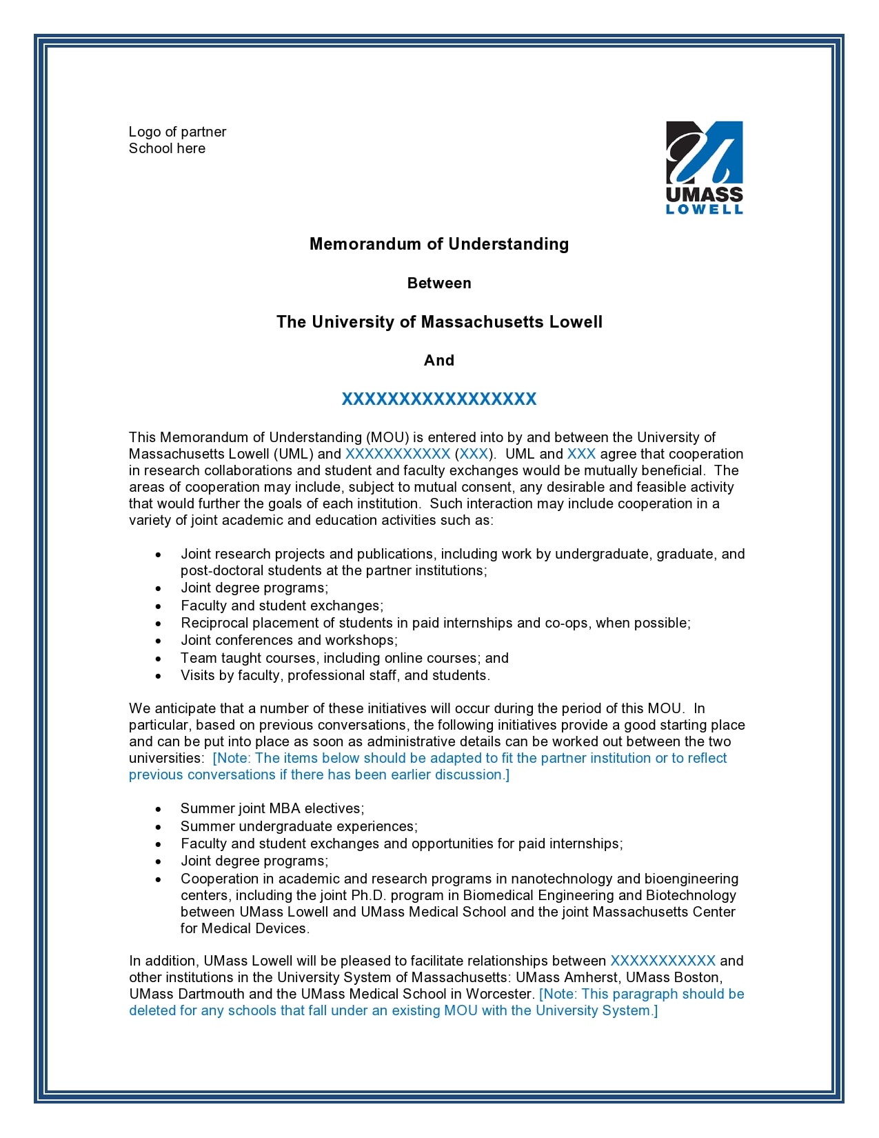 Memorandum Of Understanding