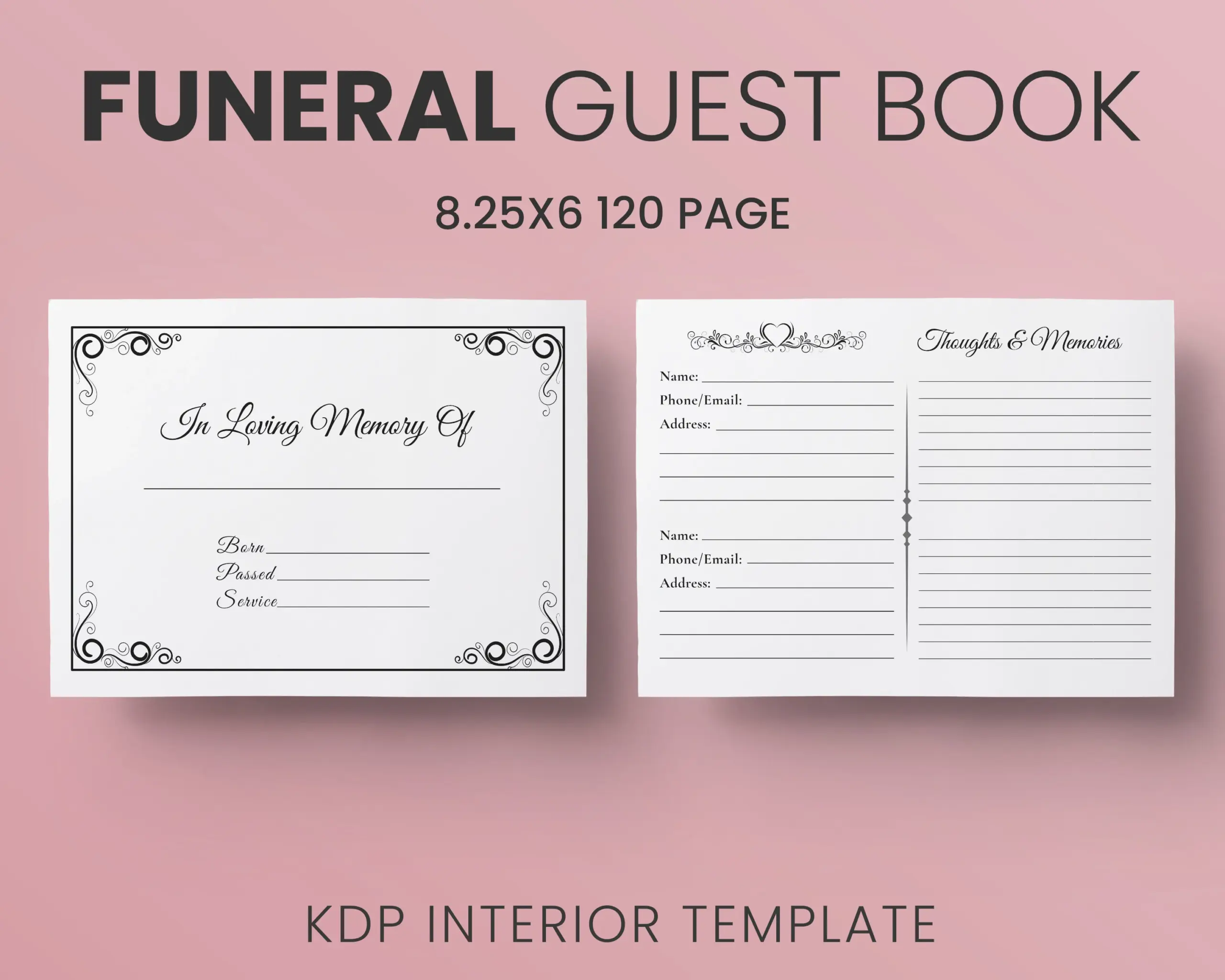 Memorial Guest Book Template 825x6 Inch Memorial Guest Book Template 825x6 Inch