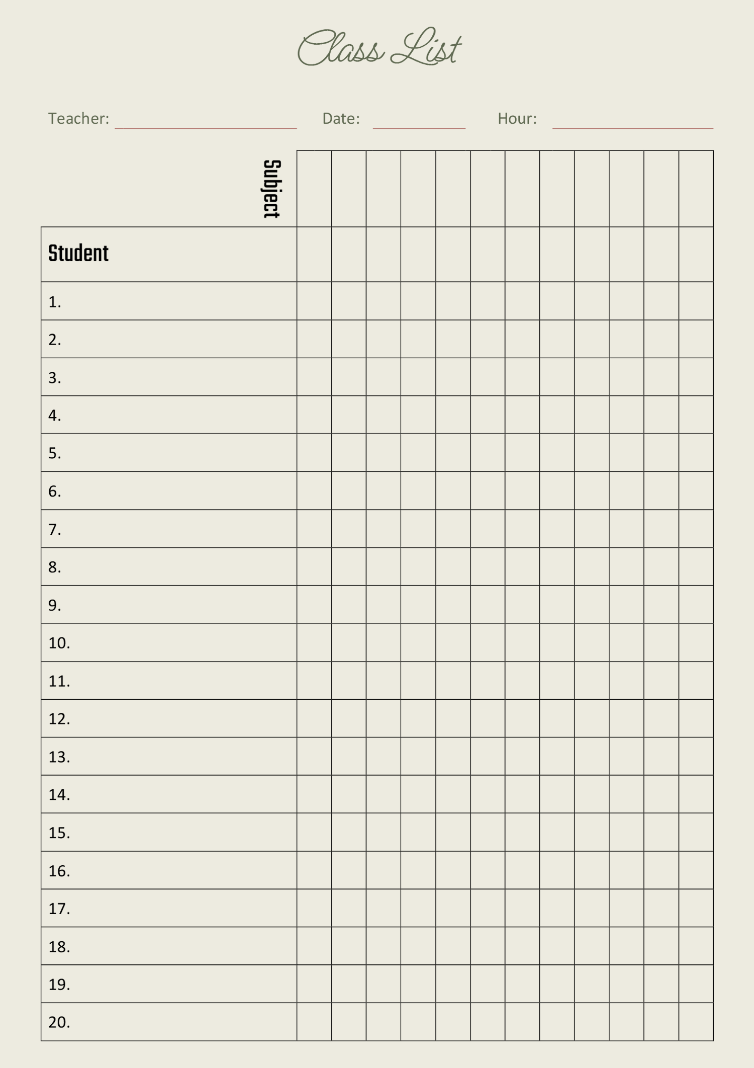 Minimal Class List Template