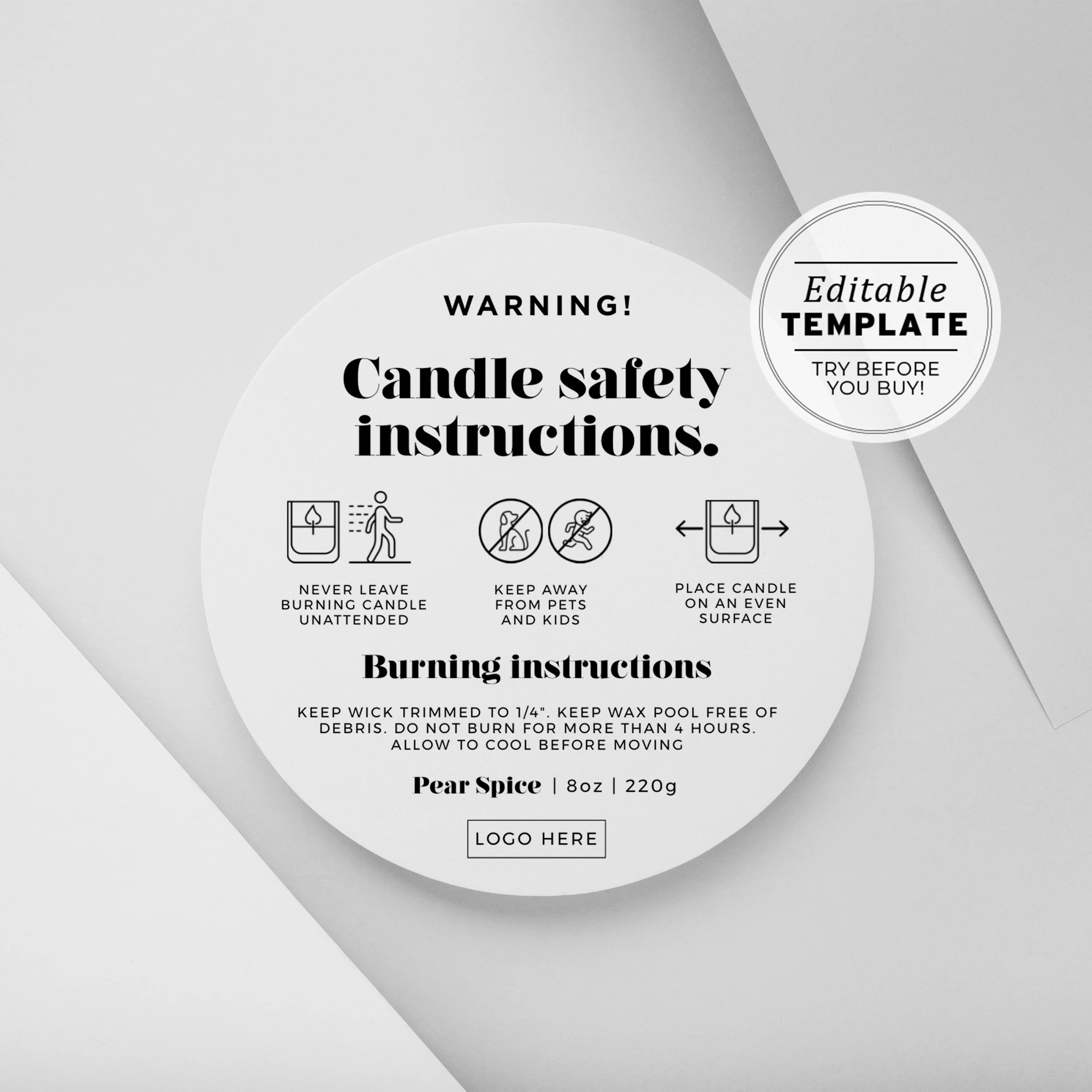 Minimalist Candle Warning Label Template