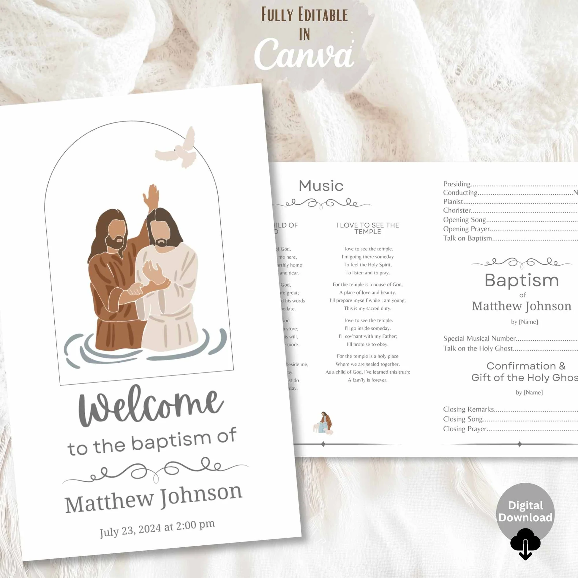 Minimalist Lds Baptism Program Template Neutral Canva Printable Foldable Handout Minimalist Lds Baptism Program Template Neutral Canva Printable Foldable Handout